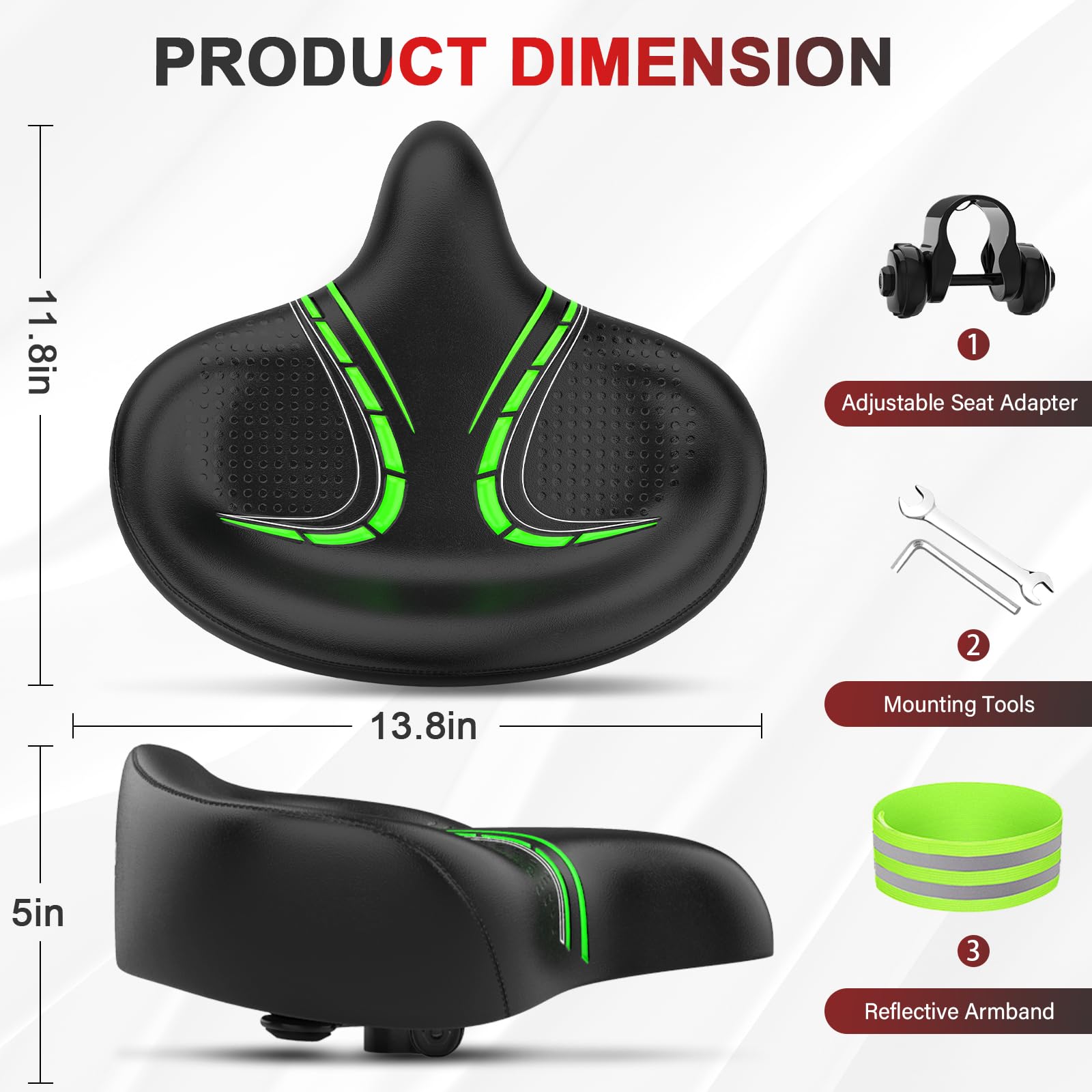 BLUEWIND Sella per bicicletta oversize con design innovativo, per bici elettrica, universale, per esercizi o bici da strada, cuscino per sella per uomini e donne (verde)