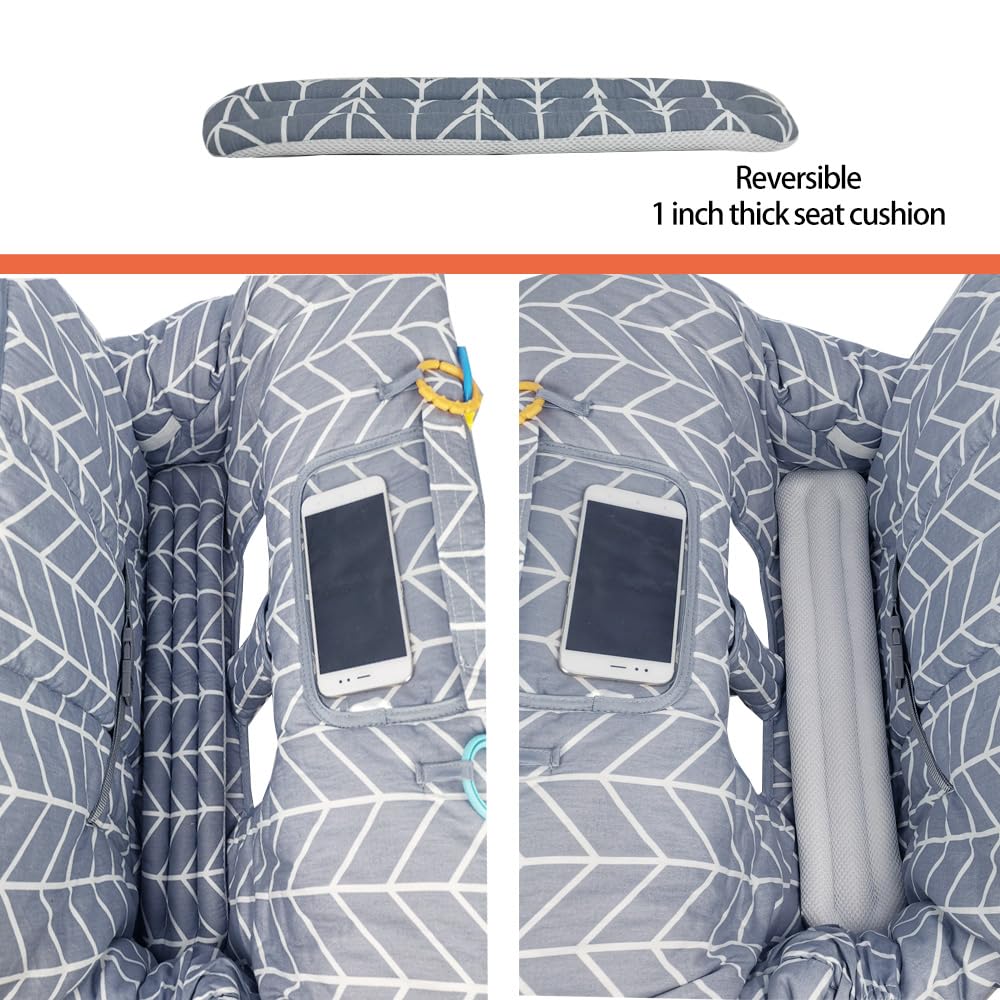 ICOPUCA Copertura per carrello della spesa 2 in 1, copertura per seggiolone, imbottita, per bambini, con 2,5 cm di spessore, rimovibile, reversibile, colore grigio