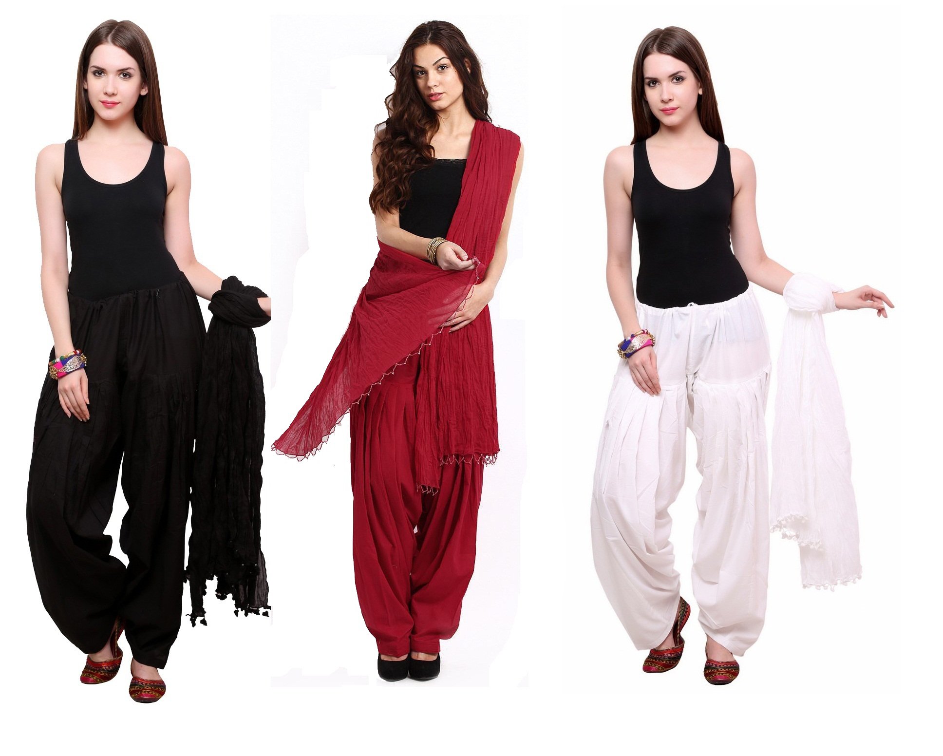 pistaa's Women Combo Of Cotton Black, Maroon And White streetwear Patiala Salwar Dupatta Set, Free Size-picture-22