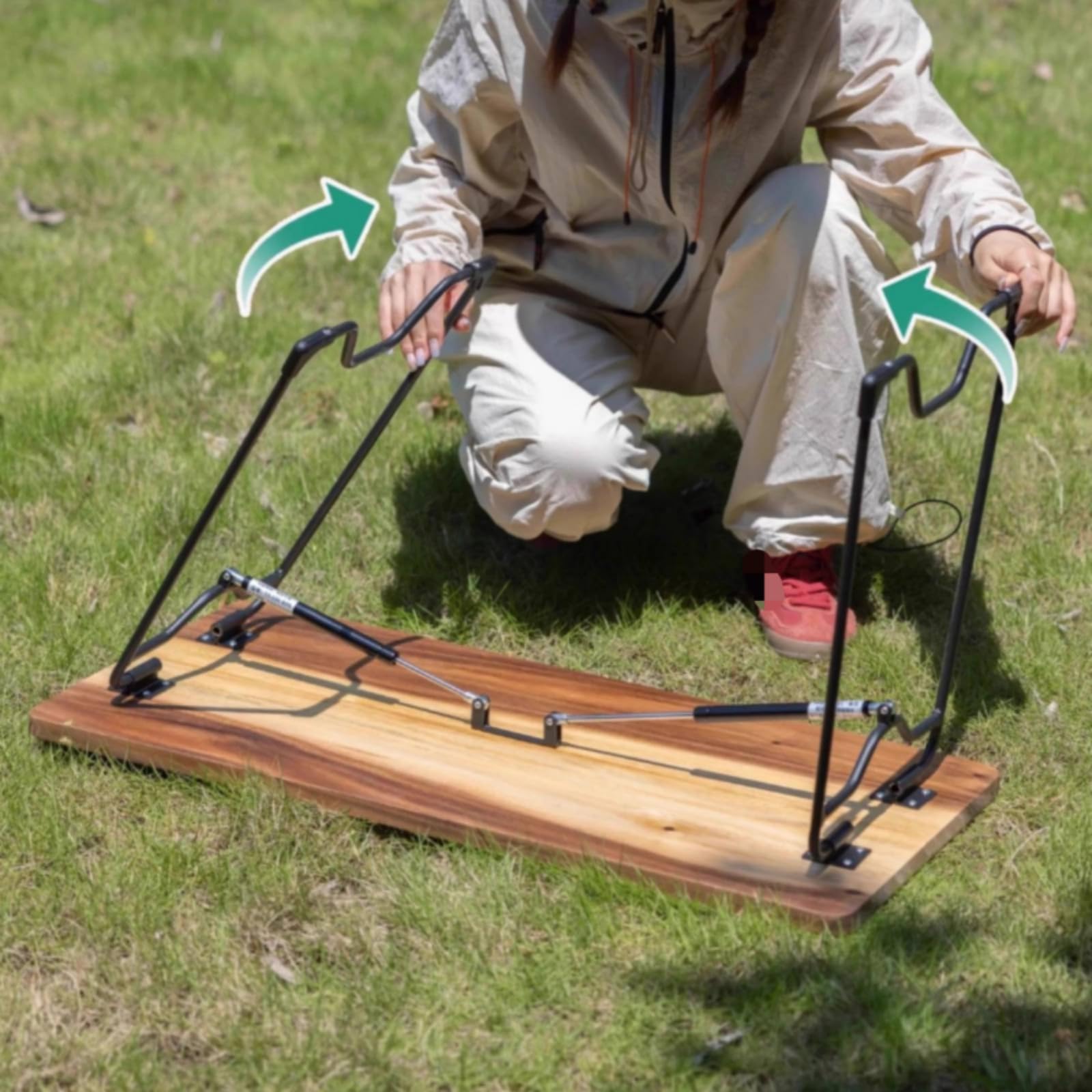 Tavolo Pieghevole Portatile con Superficie in Legno di E Struttura in Acciaio al Carbonio Stabile per Attività All Aperto Come Picnic in Giardino