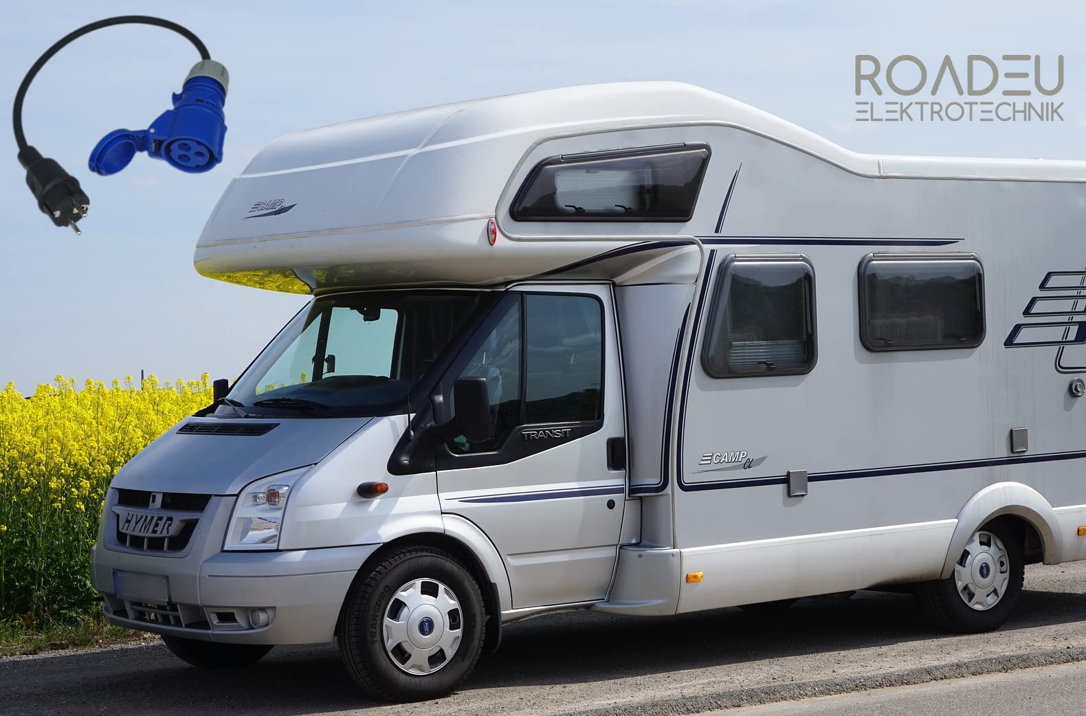RoadEu - CEE Kupplung Adapter - CEE Adapter - Kupplung 16A 3P auf Schuko Stecker 230V - 3x2 5mm2 Kabel - Camping Zubehör - Starkstrom Verlängerungskabel 0,5 Meter