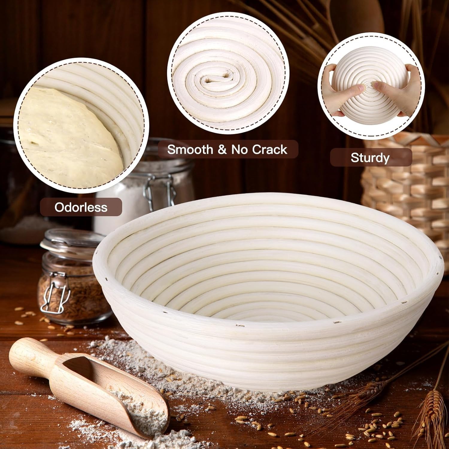 Gärkörbchen Rund aus 6 Stück, Mini Brot Backen mit Gärkörbchen Set, 6