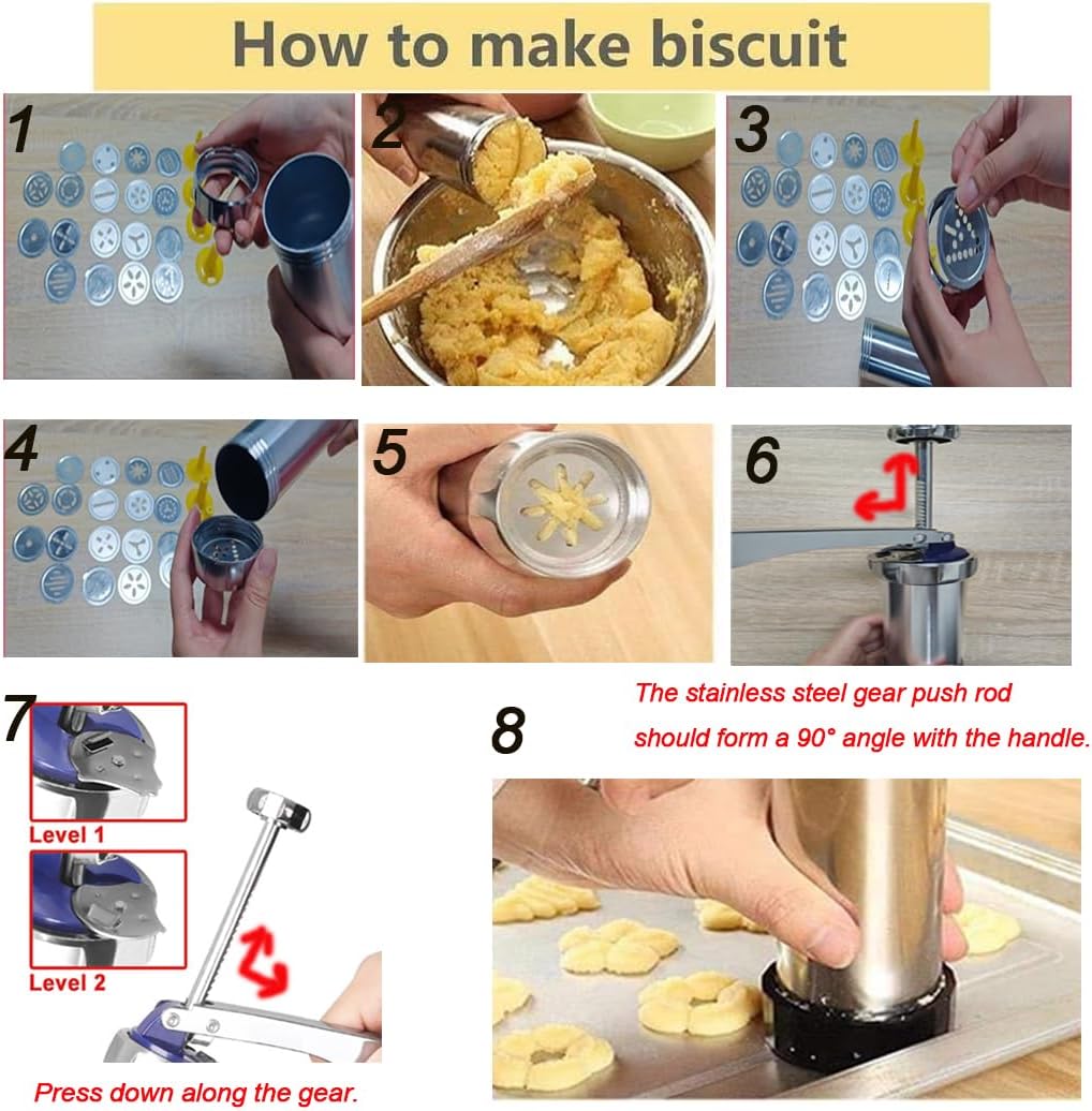 YOOUSOO Cookie Press Maker Kit, Spritz Cookie Maker Machine For Baking, For DIY Biscuit Maker and Decoration with 20 Cookie Discs and 4 Piping Tips (Stainless Steel)