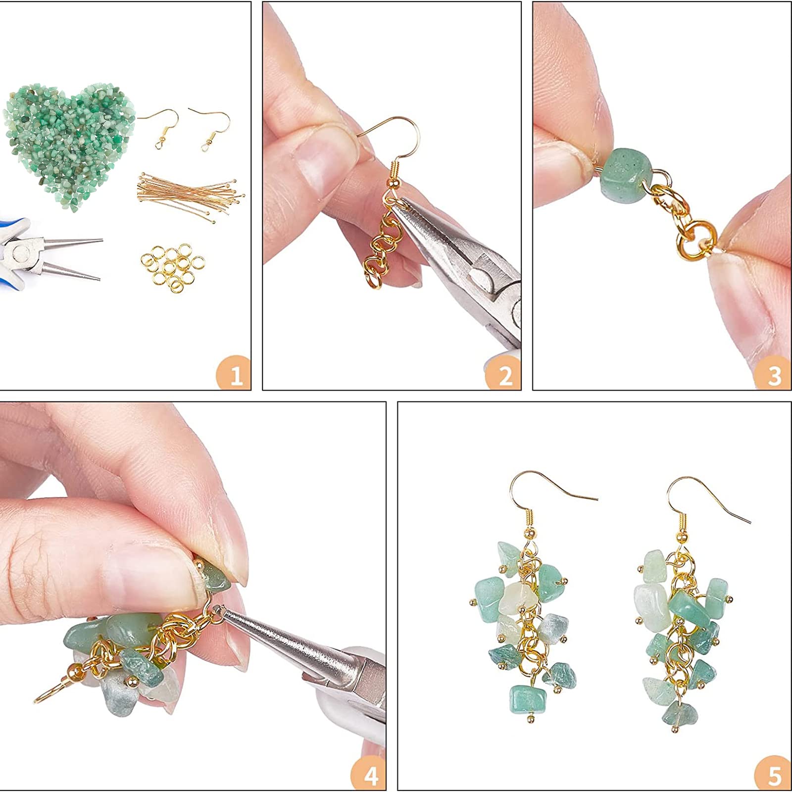 300 Perline Di Pietra Irregolari Verde - Per Braccialetti Fai Da Te, Foro 1mm, 5-13mm - Foto 8