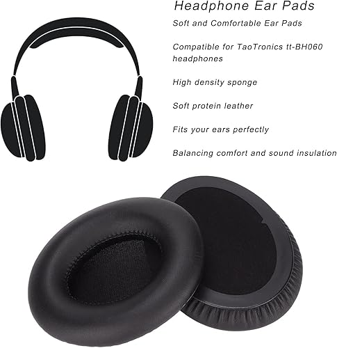 Miniatura 4 de Almohadillas de repuesto para auriculares TaoTronics Tt-BH060, con aislamiento de ruido, espuma viscoelástica de alta densidad y piel de proteína