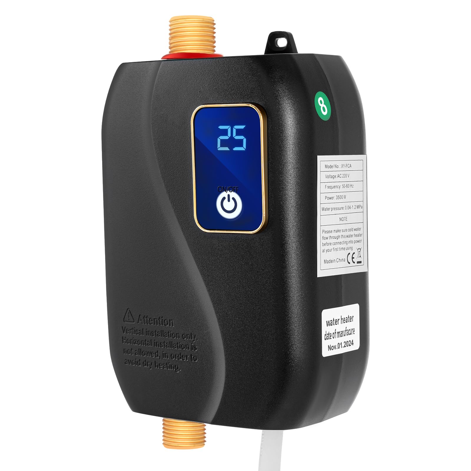 Scaldacqua istantanea 220 V 3,5 kW elettrico con display LCD – Dispositivo da parete compatto per cucina e bagno – Mini scaldabagno istantaneo acqua calda istantanea
