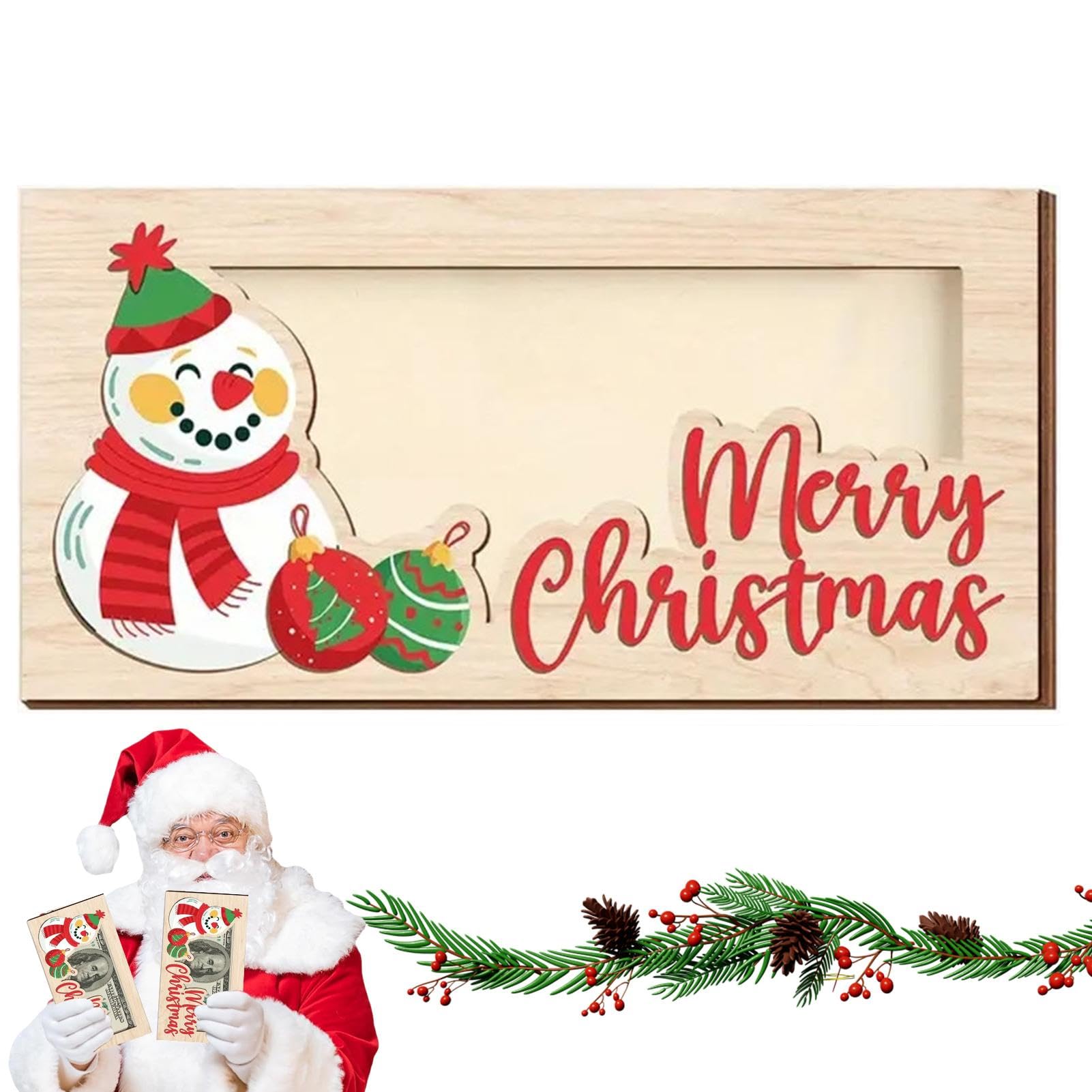 Porte-billets en bois pour cartes de Noël | Porte-billets de Noël en bois pour espèces – Bonhommes de neige et lettres support de cartes de vœux