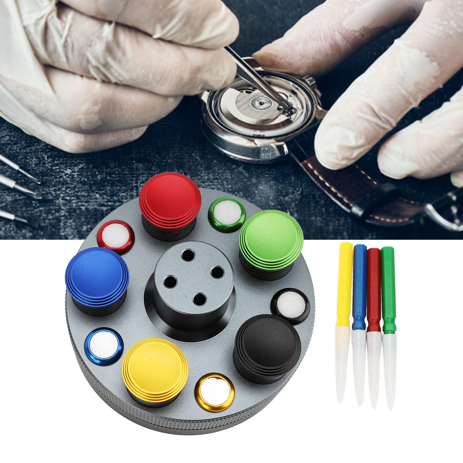Kit Olio per Orologi da 5 Tazze con 4 Penne per Olio, Accessori per Riparazione Giradischi in Metallo - Set Assortimento Oliatore per Orologi, Ideale per la Manutenzione