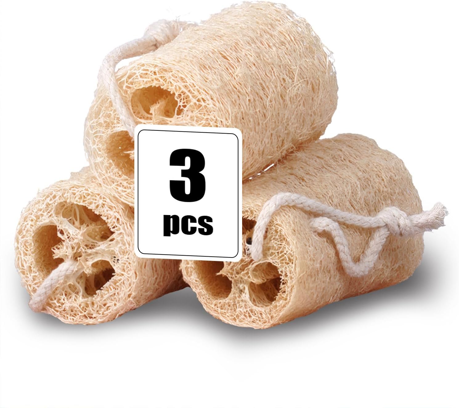 Natural Loofah Sponge 3-Pack – Exfoliating Body Scrubber for Shower & Bath, Organic Eco-Friendly Bath Sponge for Men & Women, Deep Cleansing & Skin Renewal