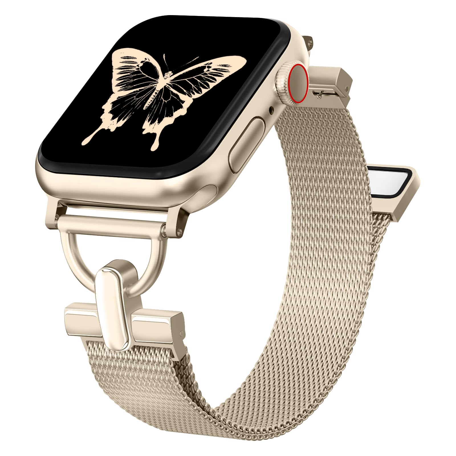 HAYONLIY Slim Stainless Steel Magnetic Bands Compatible with Apple Watch 46/42/44/45/49/38/40/41mm, Mesh Thin Strap Women Dressy Wristband for iwatch Series 10, Ultra/Ultra 2, SE, 9 8 7 6 5 4 3 2 1