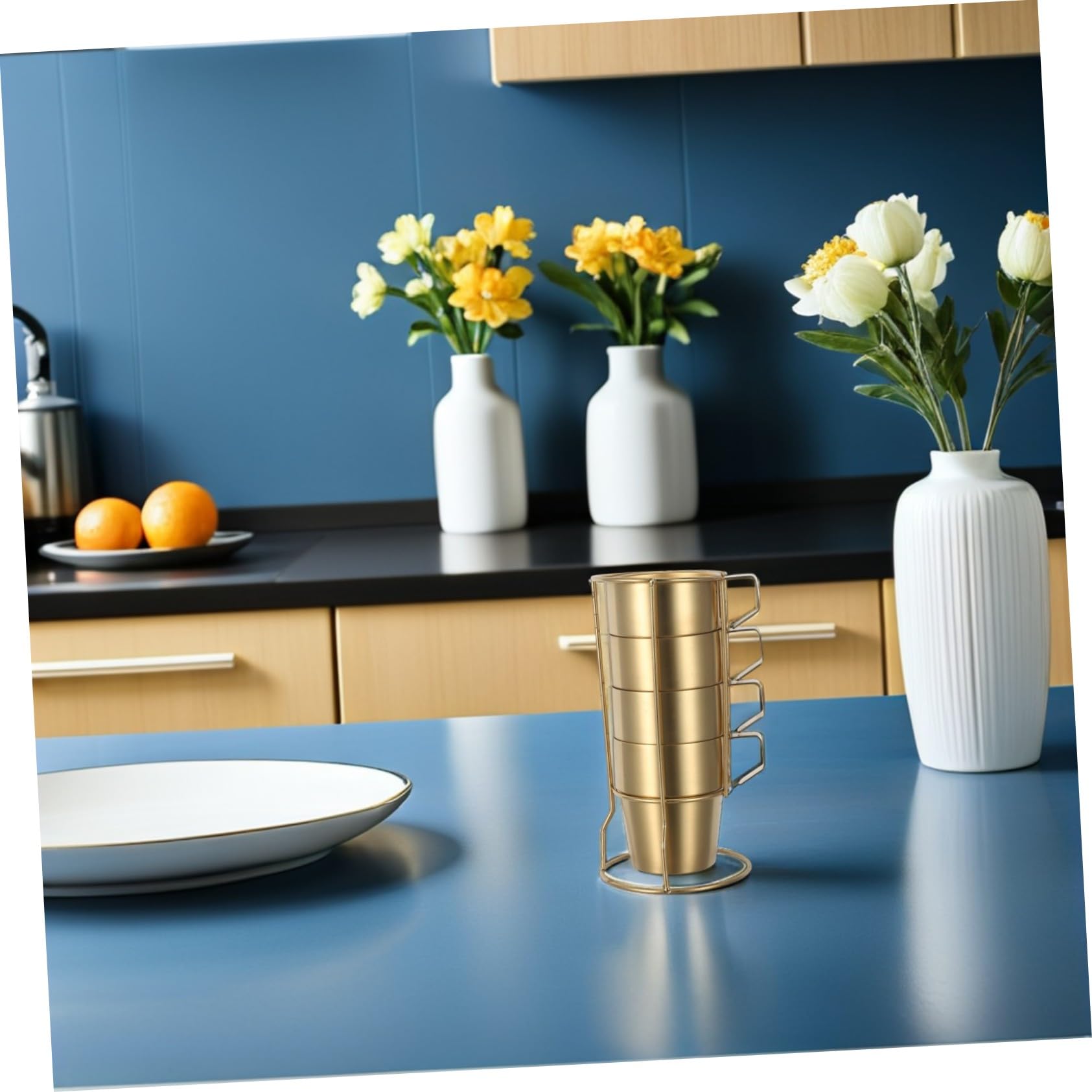 Tazas Infantiles de Acero Inoxidable Aisladas Doble Pared y Asa Apilables con Soporte Dorado Tazas para Café Té y Camping Seguras y Resistentes