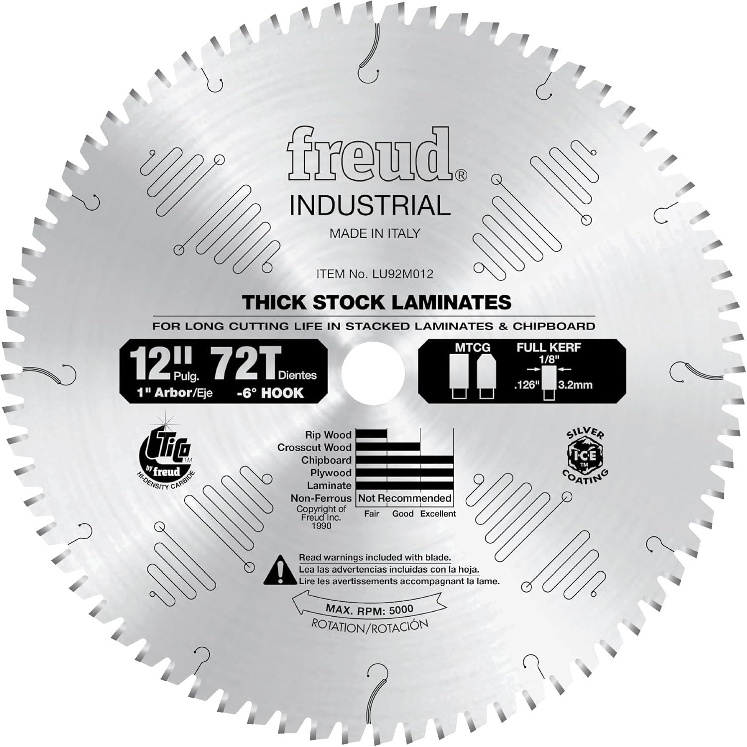Freud 12" x 72T Thick-Stock Laminate Blade (LU92M012), Multi, One Size