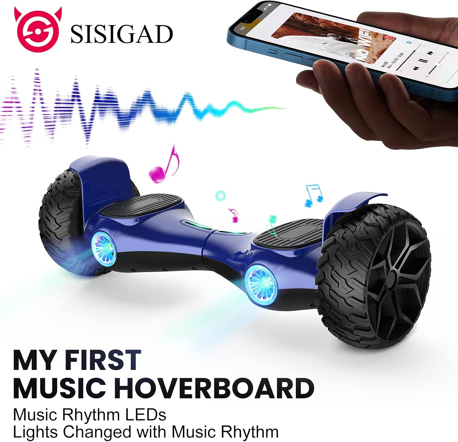 SISIGAD 8.5" Off Road Hoverboards, All Terrain Hoverboards, Self Balancing Scooter with Bluetooth Speaker, Off Road Hoverboard with LED Lights, Music Hoverboards
