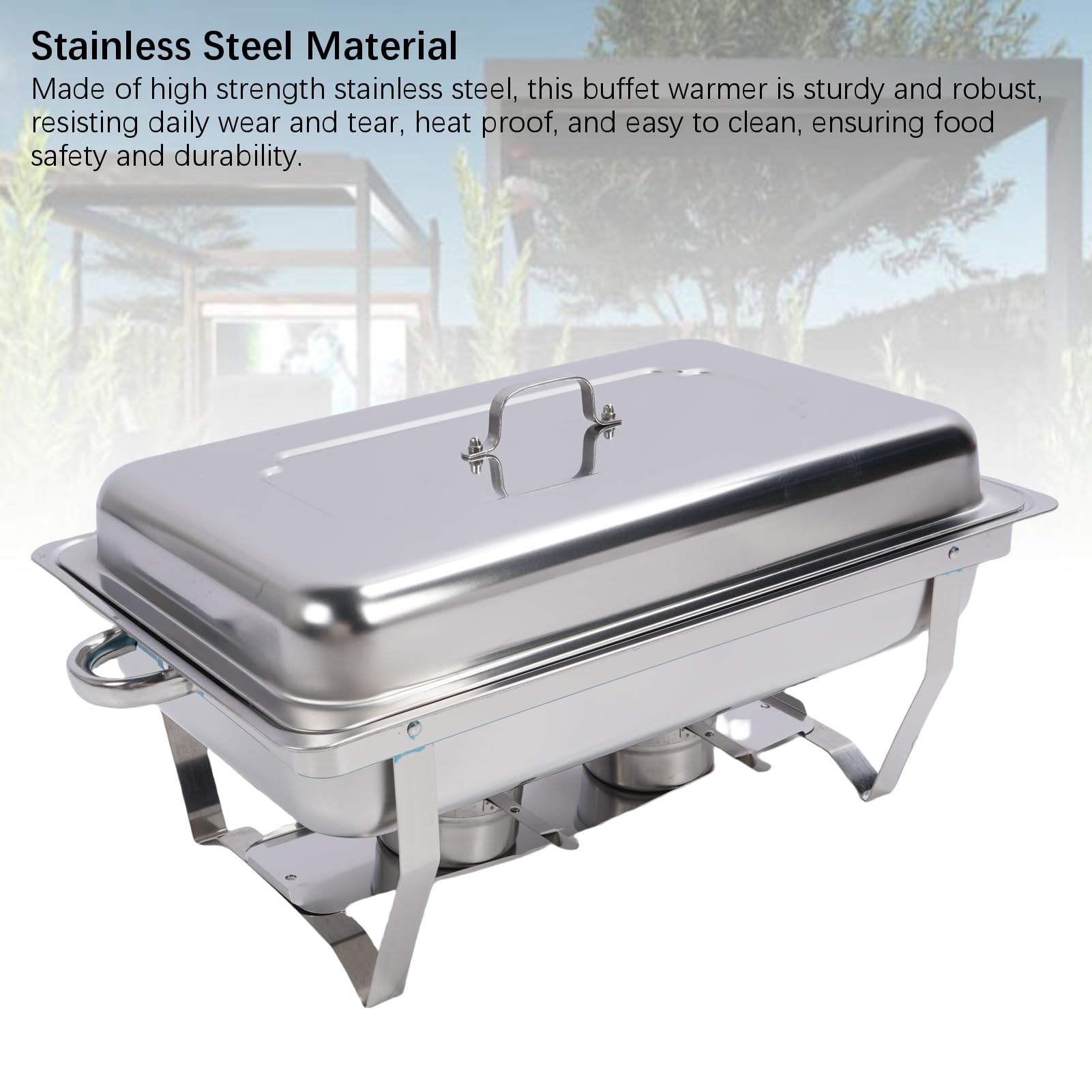 Jeffergarden Plato de Chafing Buffet de Acero Inoxidable, Calentador de Alimentos Buffet Plegable 9QT con Tapa y 2 Estufas de Alcohol, Chafer Portátil Rectangular para Catering, Fiestas, Banquetes