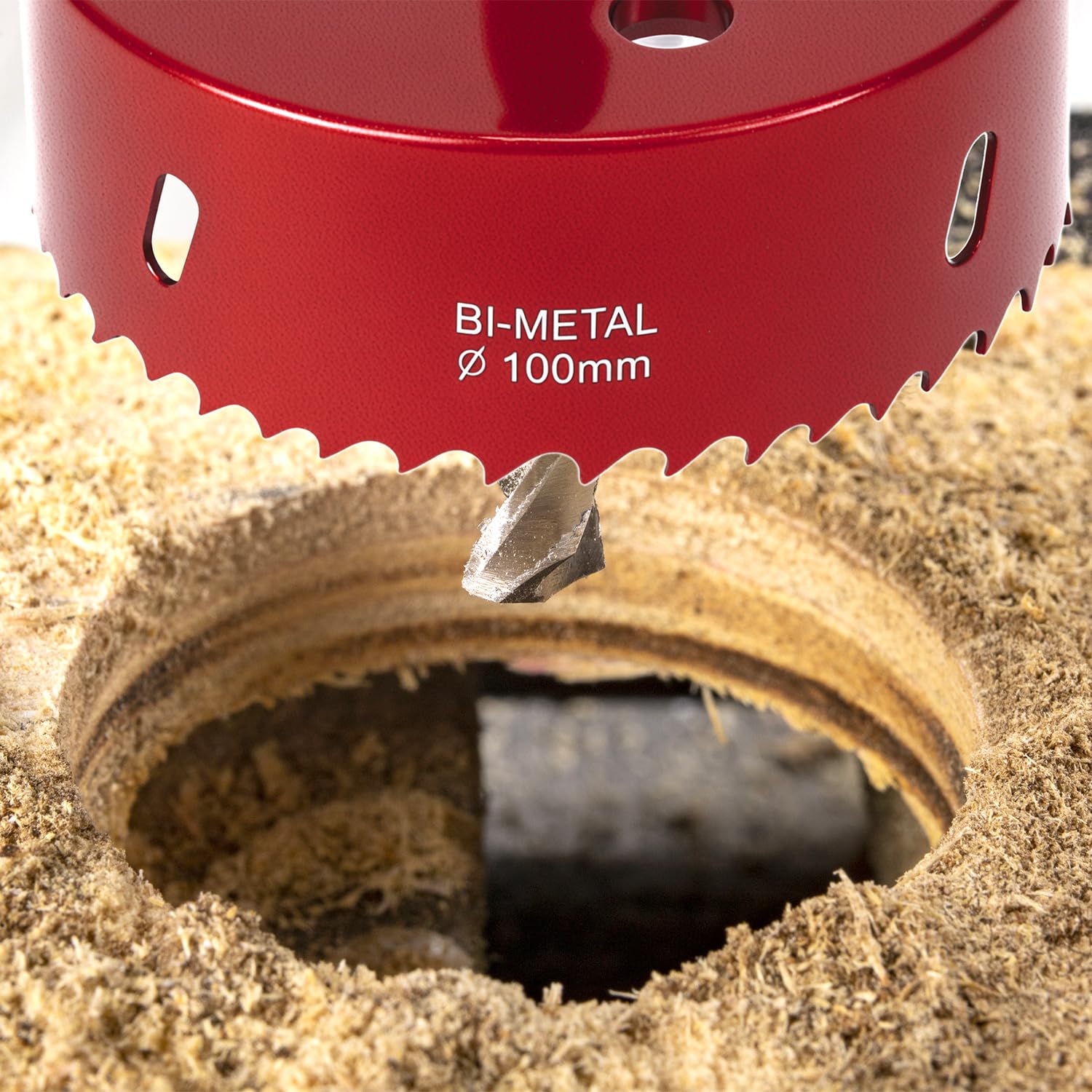 QWORK® Sega a tazza 100mm, M42 Sega a tazza bimetallica, con adattatore esagonale e punta di centraggio, per alluminio, ferro e legno, rosso