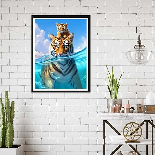 Miniatura 9 de Wergund - Pintura de diamantes de tigre, kits de pintura de diamantes para adultos, bordado de diamantes de imitación de cristal, punto de cruz,