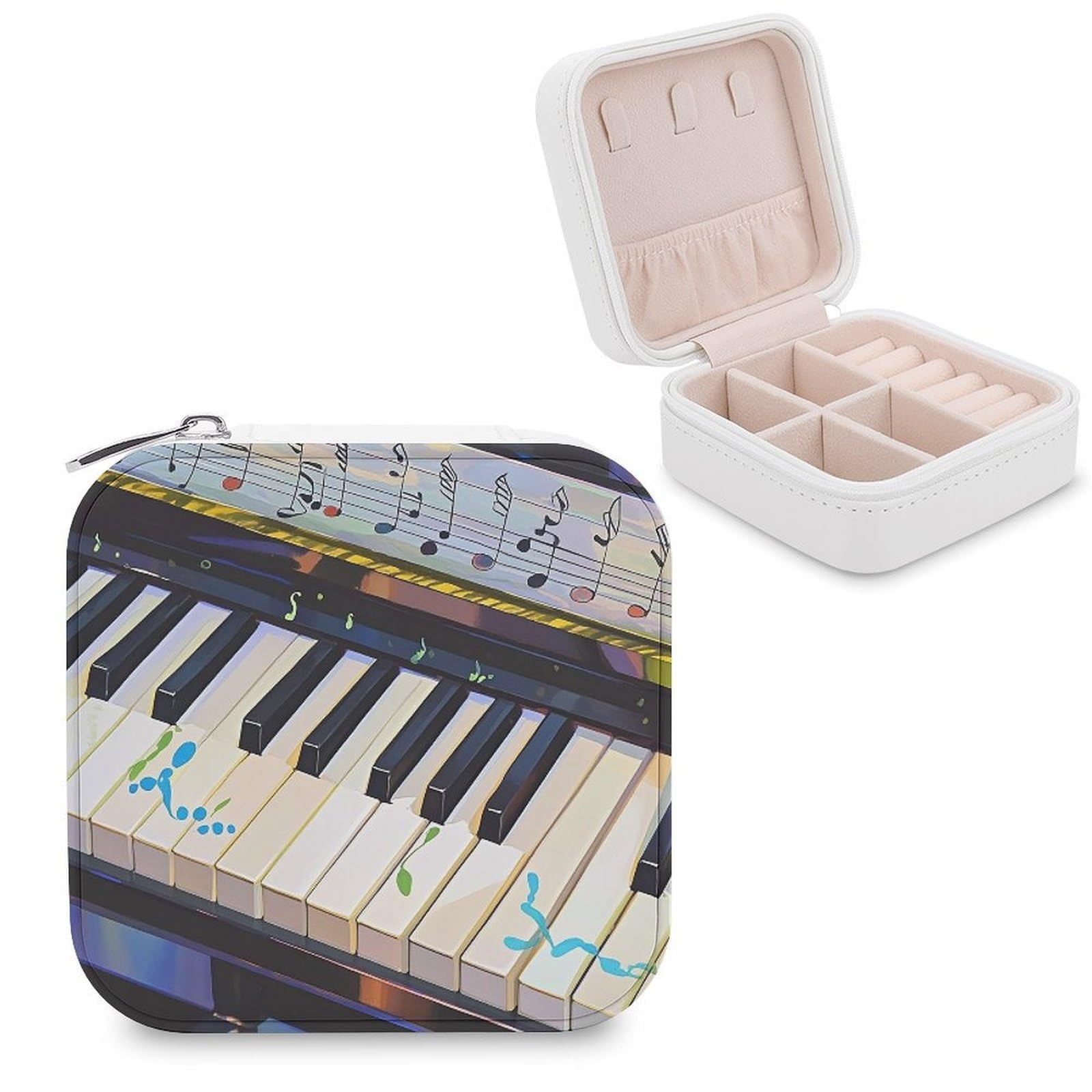 LZQPOEAS Piano Keys with Note Patterns Jewelry Box Mini Jewelry Travel Case Trendy Stuff Ring Box Custom PU Leather Jewelry Boxes Portable Jewelry Case Earring Storage Organizer for Girls Women