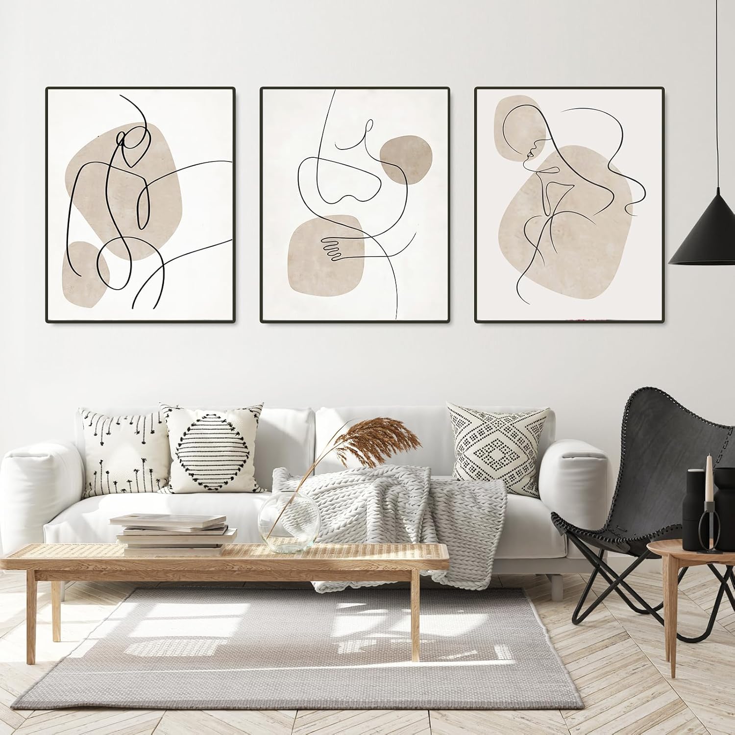 Minimalist Line Art Prints, Set of 3 Abstract Line Wall Art Poster, Waterproof Black White Female image Picture Kit for Bedroom Living Room,15.7×23.6inch, Frameless (Beige-A, 15.7×23.6in)