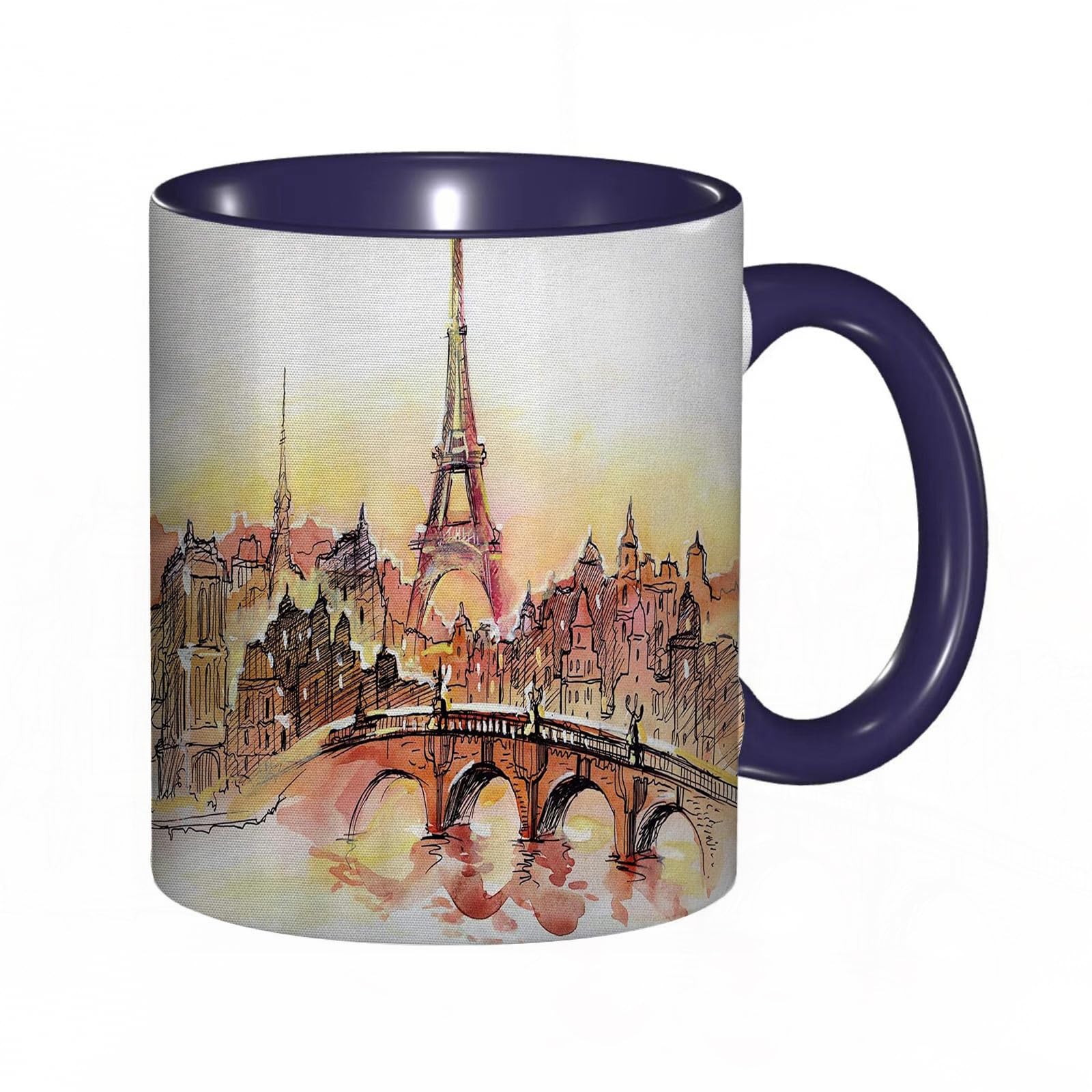 RFSHOP Coffee Mug Eiffel Tower French Theme Paris City Sunset Illustration Print 11Oz Ceramic Tea Cup with Handle for Home Office Christmas Birthday