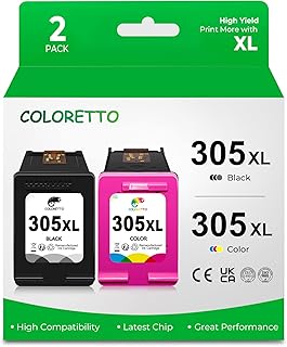 COLORETTO 305XL Printer Ink Cartridge Black and Colour Replacement for HP 305 Compatible with Deskjet 2710 2700 2720 2724 Envy 6000 6020 6010 6032 6030 Deskjet Plus 4120 4130 4100 Envy Pro 6420 6432