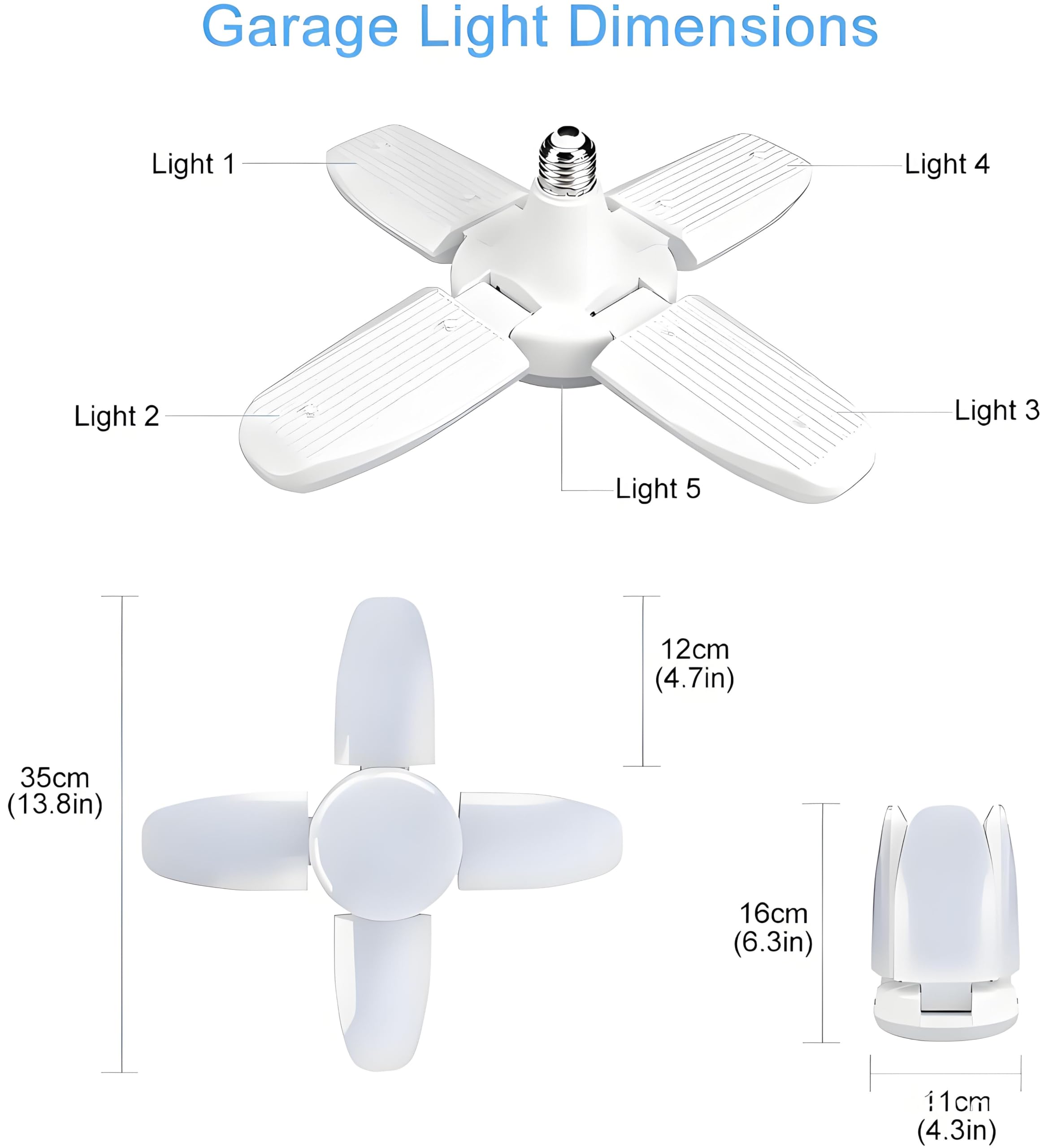 2 Stück 60W LED Garagenlampen – E27, 6000 Lumen, Kaltweiß 6000K, Nicht Dimmbar