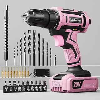 Pink Cordless Drill Set, VIWKO 20V Electric Power Drill for Women, Lightweight Electric Screwdriver Driver with Power Pack & Charger, 3/8" Keyless Chuck, Womens Tool Kit for House