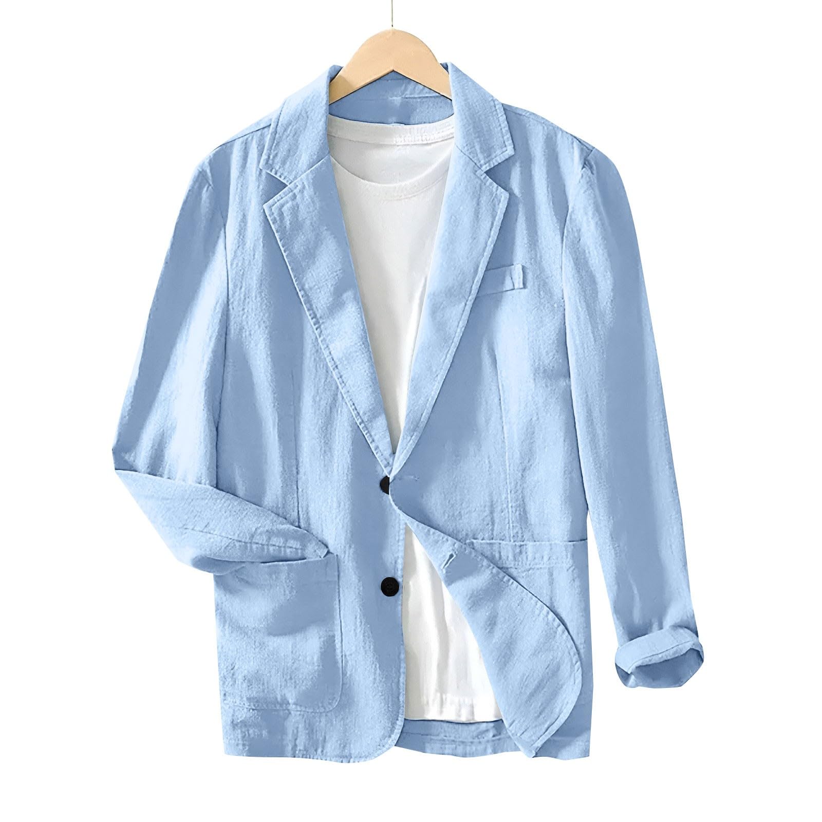Vestes légères en lin pour homme - Style décontracté - Pour l'été - Légères - Col à revers cranté - Deux boutons - Vêtements d'extérieur - Vêtements de voyage - Vêtements de détente légers