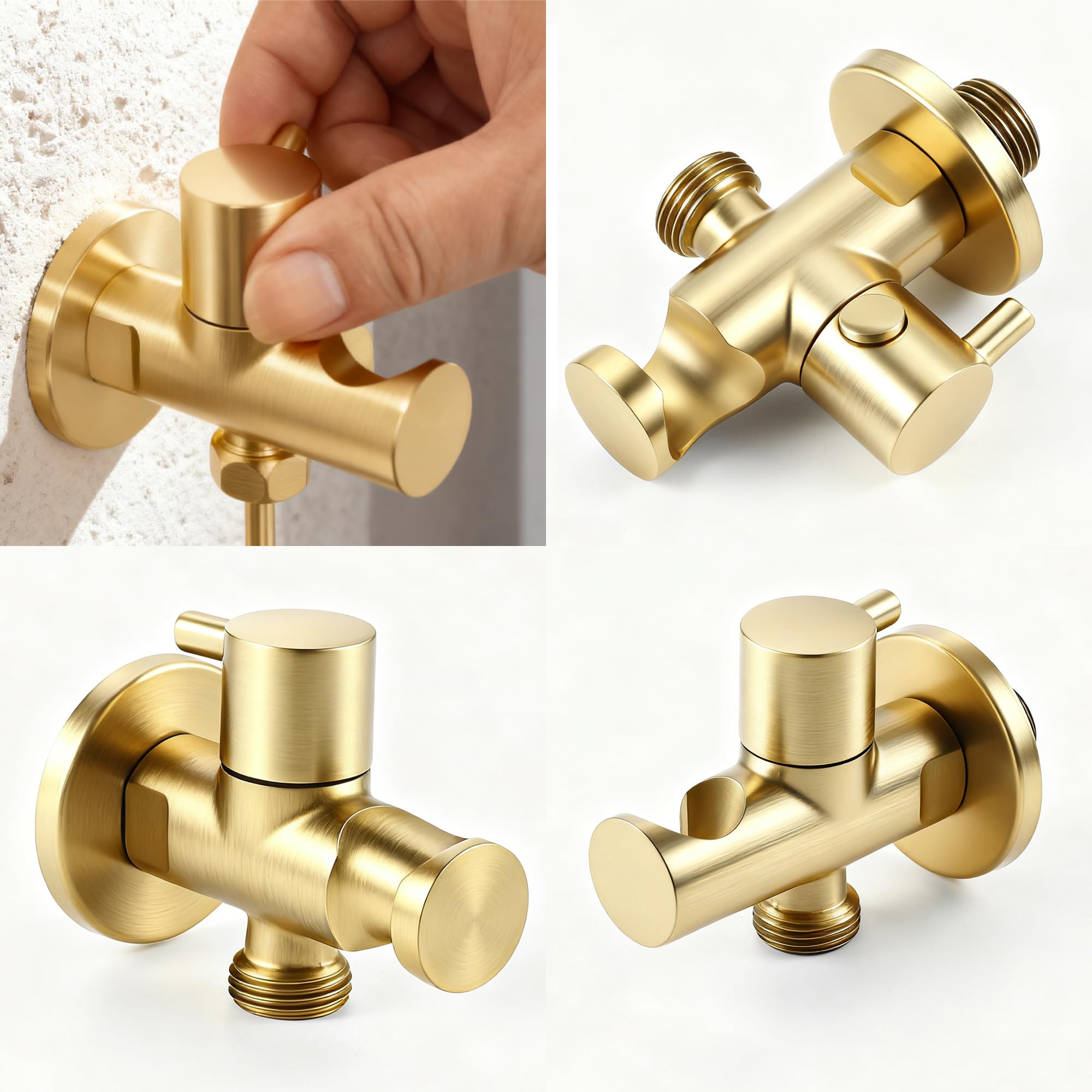 Oro Cepillado Kit de Rociador de Mano para Inodoro, Agua Fría Rociador de Bidé de Mano en Pared Latón Pulverizador de Bidé de Mano con Manguera de 1.5M y Soporte, para Higienico Personal, Duchas(Size: