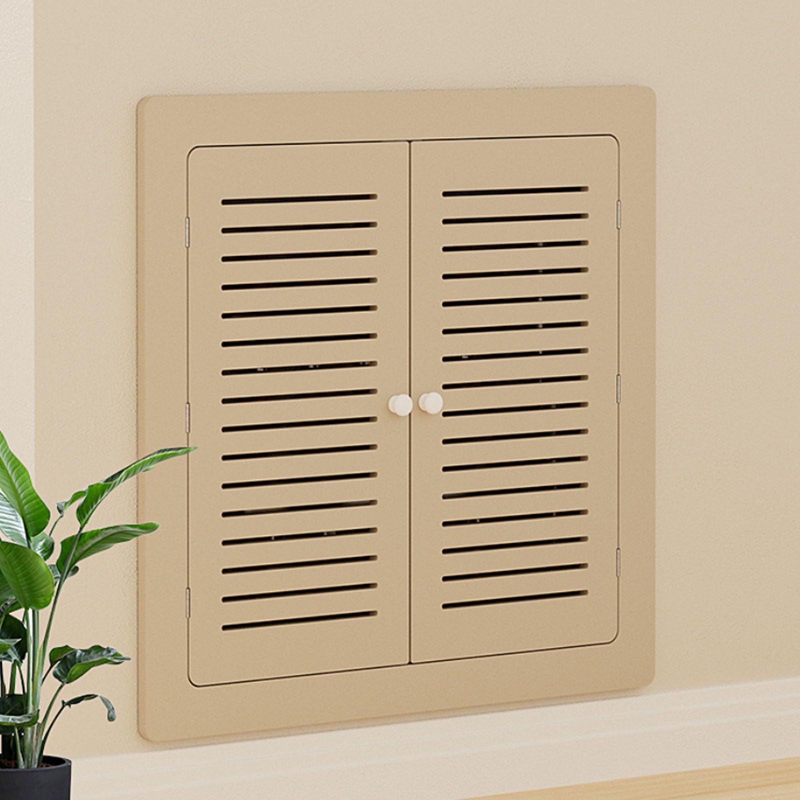 Cache-Radiateur En Bois Cache-Radiateur Blanc à Persiennes pour La Maison Conception Sans PerçAge Double Porte Avec PoignéEs Convient aux Salons Et aux Chambres 25x25cm