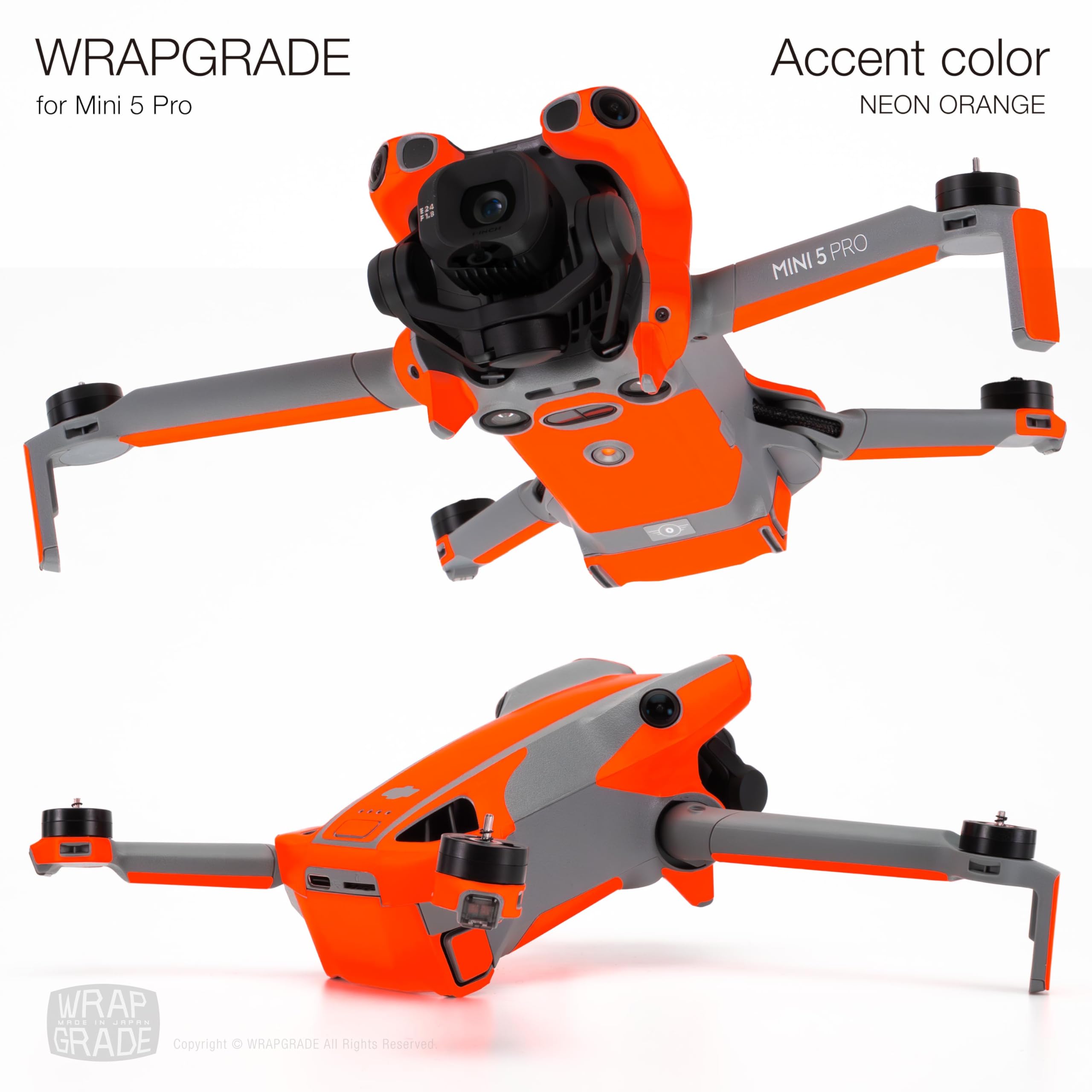 WRAPGRADE Skin Stickers Compatible with DJI Mini 5 Pro Accent Colour (NEON ORANGE) - Image 4