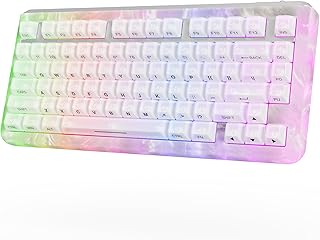 KiiBoom Jade75 75% Resin Molding Mechanical Keyboard, BT5.0/USB-C/2.4GHz Wireless Gaming Keyboard, QMK&VIA Programmable, RGB Backlits, Hot-Swappable, CNC+UV Case for Windows/Mac/Linux (White)