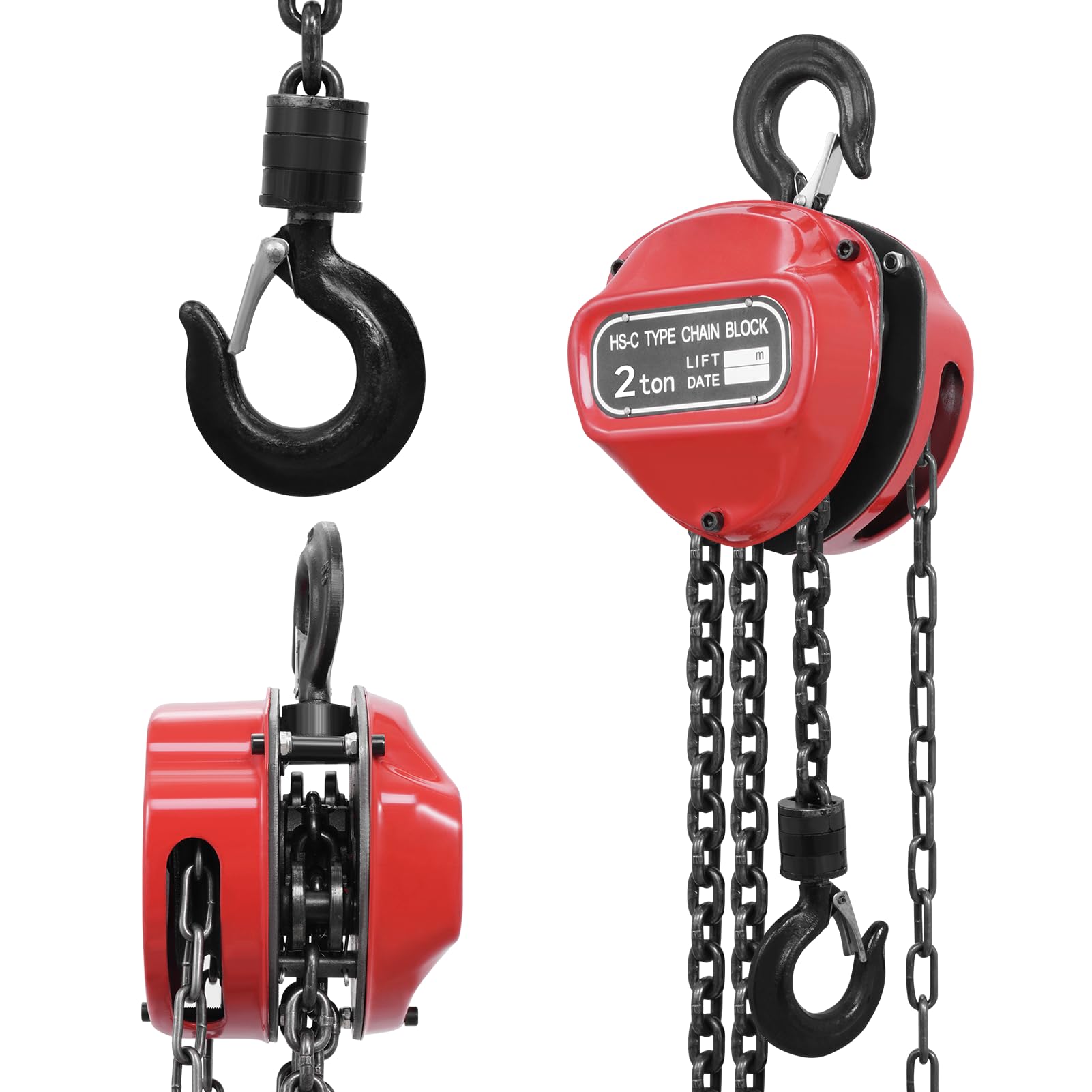 Treuil manuel 2T - Chaîne entièrement galvanisée - Sans huile - Charge maximale - Palan à cliquet - Chaîne de 3 m - Pour forestier et atelier