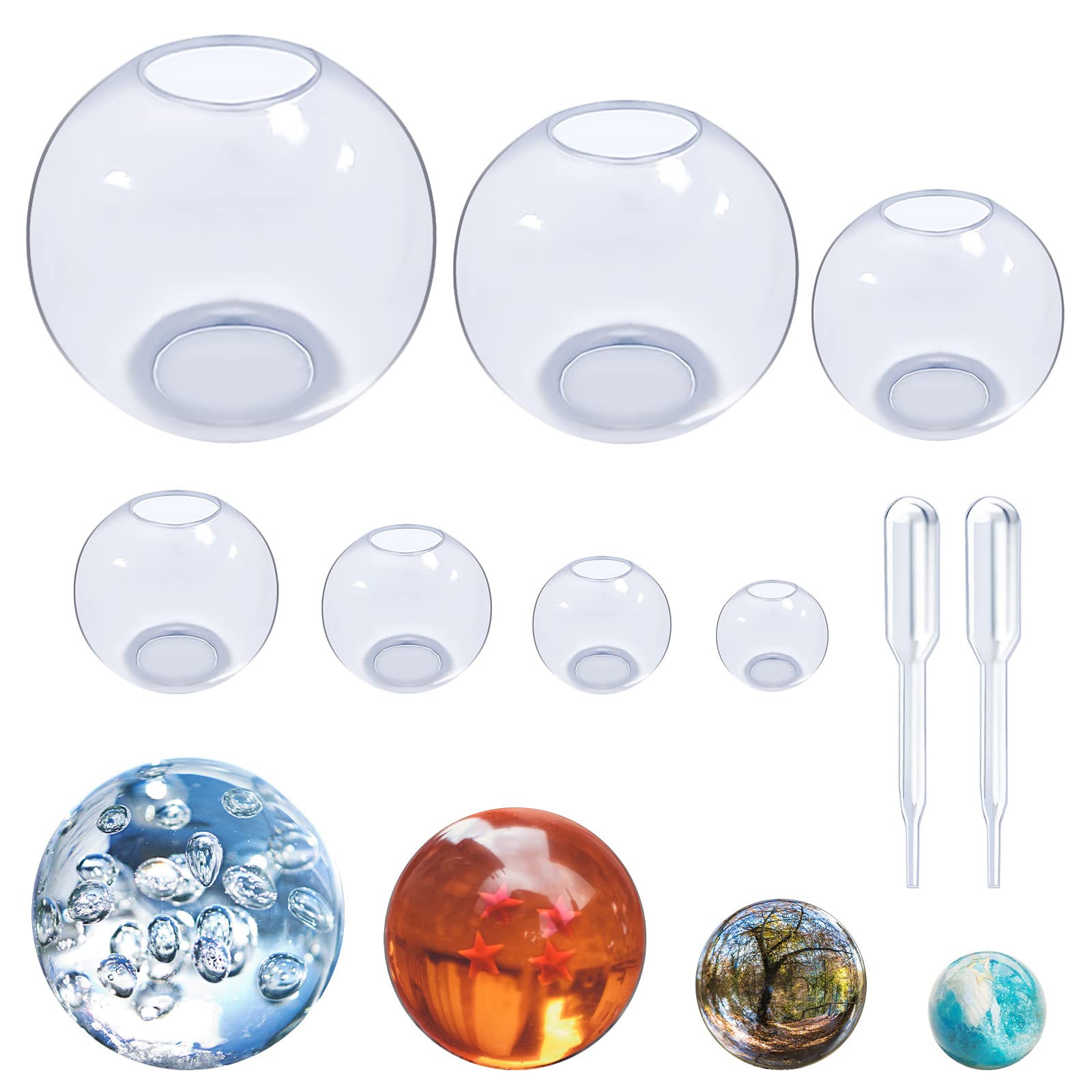 Clear Silicone Sphere Molds, 6 Sizes Sphere Molds for Resin Casting Round Epoxy Resin Mold for Jewelry Soap Candle DIY with 2pcs Droppers