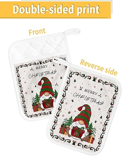 Miniatura 2 de Christmas Gnomes 3Pcs Pot Holders for Kitchen,Non Slip & Heat Insulation Terry Cloth Potholder Set with Pocket,Thick Hot Pad Oven Mitts Trivet