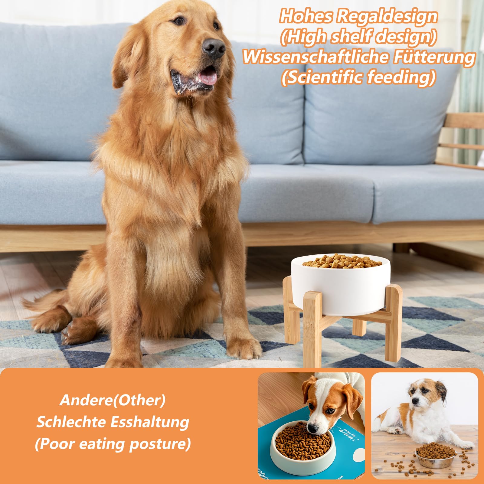 Oungy Ceramic Raised Dog Bowl with Bamboo Stand - 2 Pack with Non-Slip Mat, Ceramic Dog Bowl for Dogs and Cats (850ml, White) - Image 4
