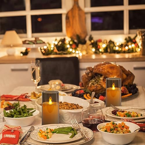 Miniatura 6 de crowm Velas parpadeantes sin llama que funcionan con pilas, velas LED de plástico acrílico gris con control remoto y temporizador, velas falsas