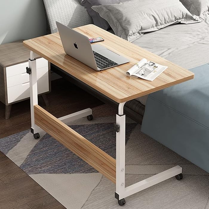 Buy Overbed Table with Lockable Wheels, Height Adjustable Portable Bed