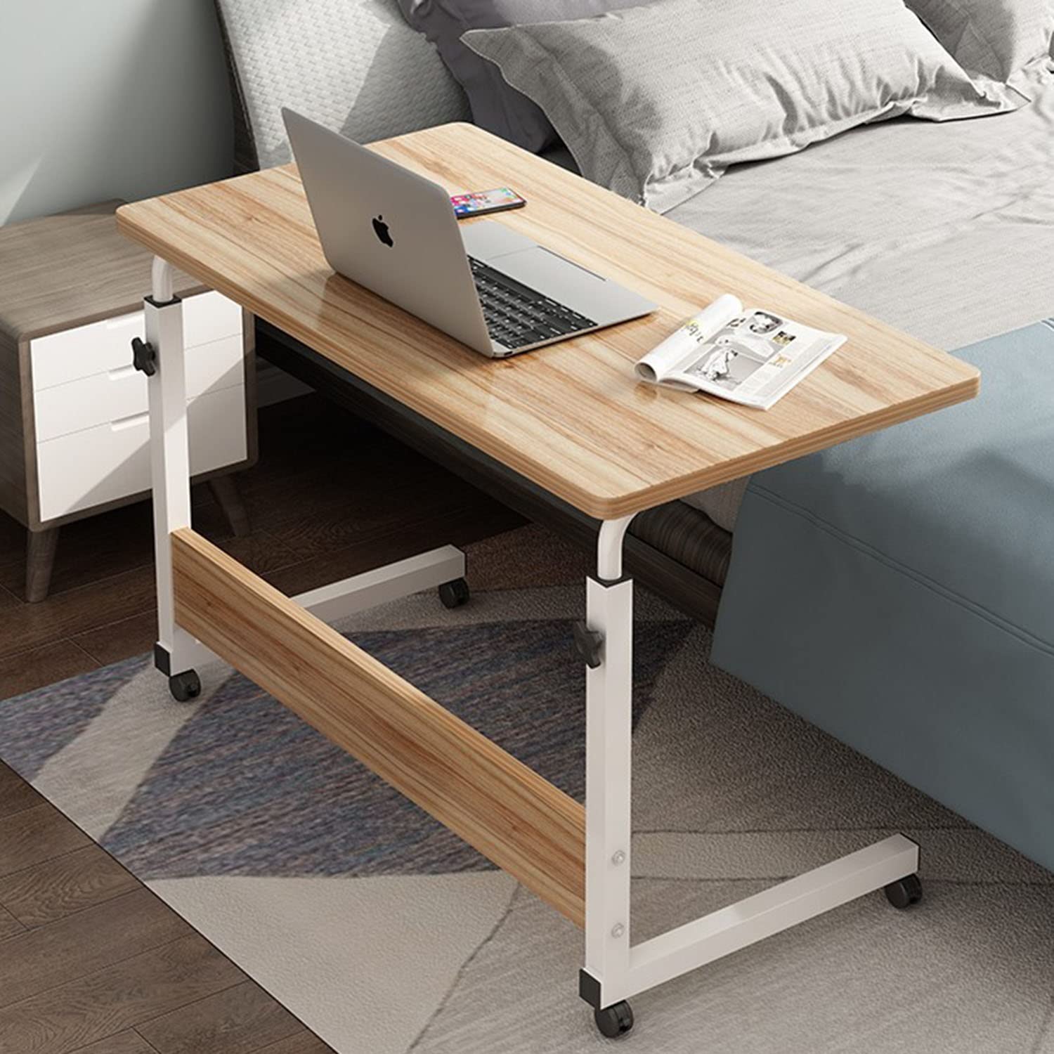 Buy Overbed Table with Lockable Wheels, Height Adjustable Portable Bed