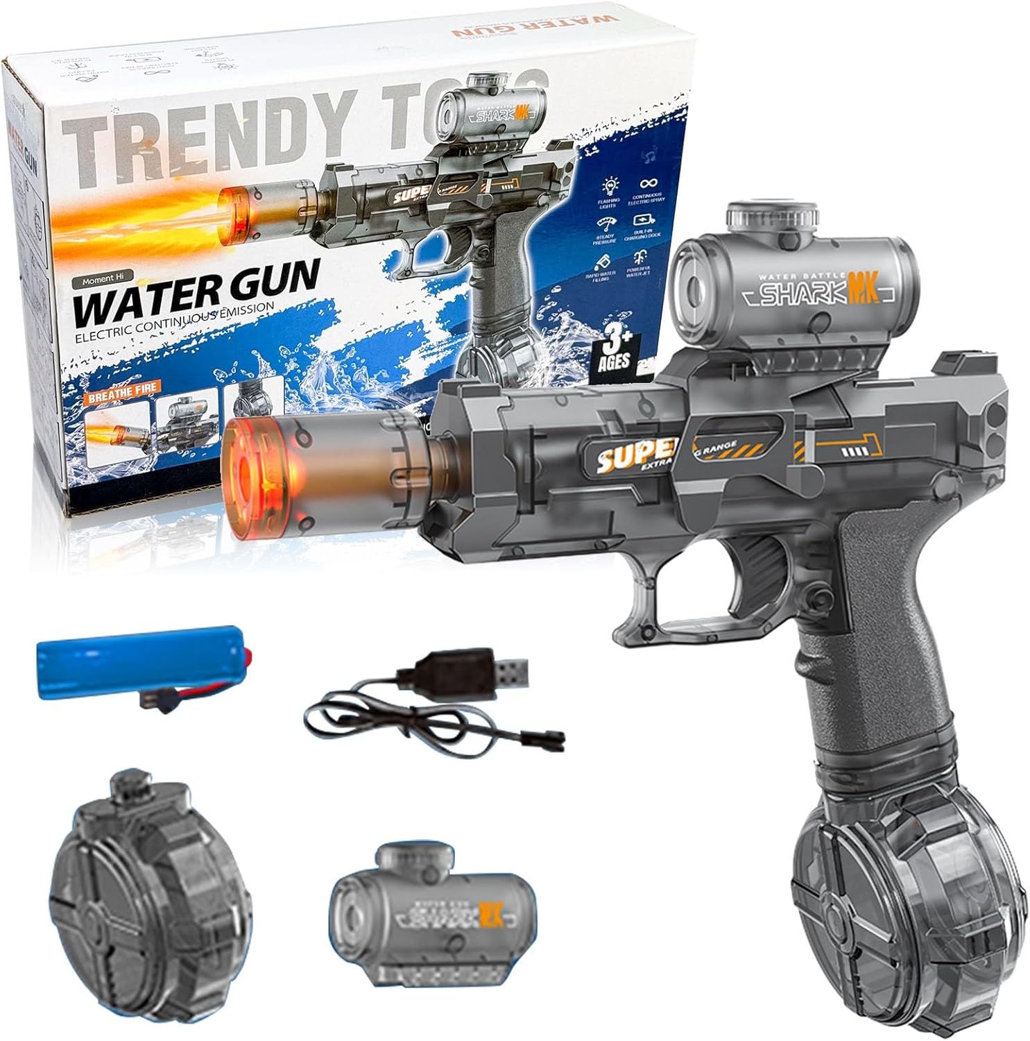 Electric Water Guns for Adults Kids,Water Blaster High Capacity Squirt Guns with Flashing Muzzle,Summer Outdoor Beach Swimming Pool Party Toys Gifts for Boys Girls (Black)
