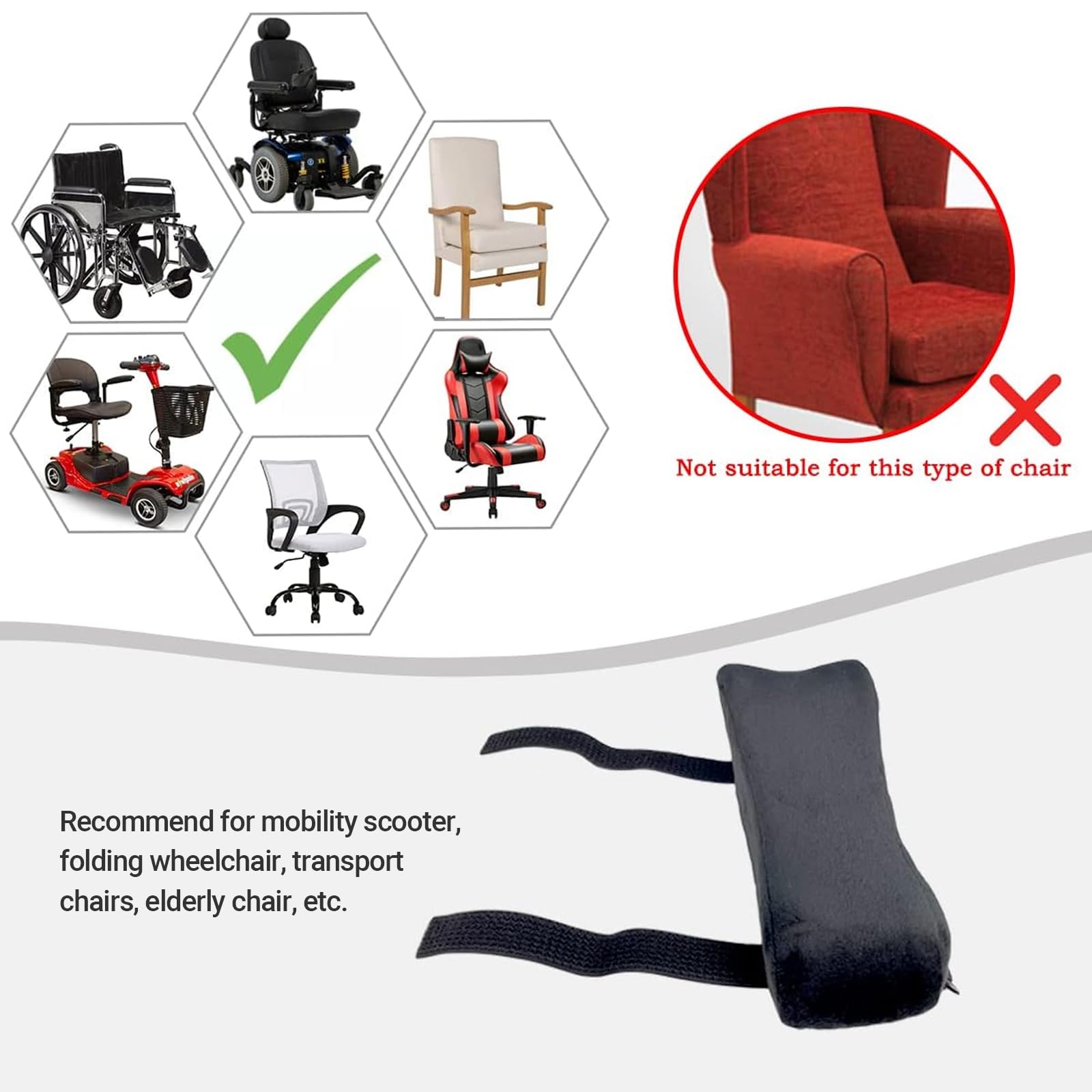 EDWERD Almohadilla para reposabrazos de silla de ruedas para personas mayores, bandeja de almohada para codos y scooter, cojín suave, accesorios estabilizadores de brazos de espuma viscoelástica, 2