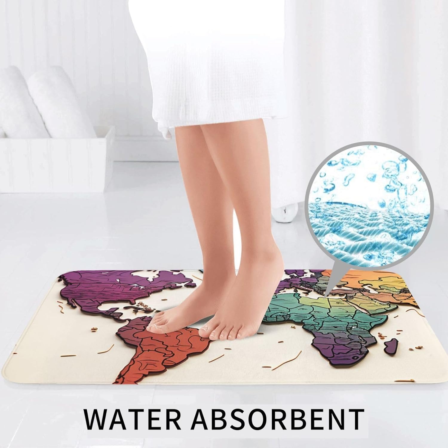 Bathroom Rugs Set 3 Piece Bath Mat Set Non-Slip Bath Mat World Map Bath Rugs Washable Bathroom Mats for Home Decor Bathroom Rug for Shower Tub