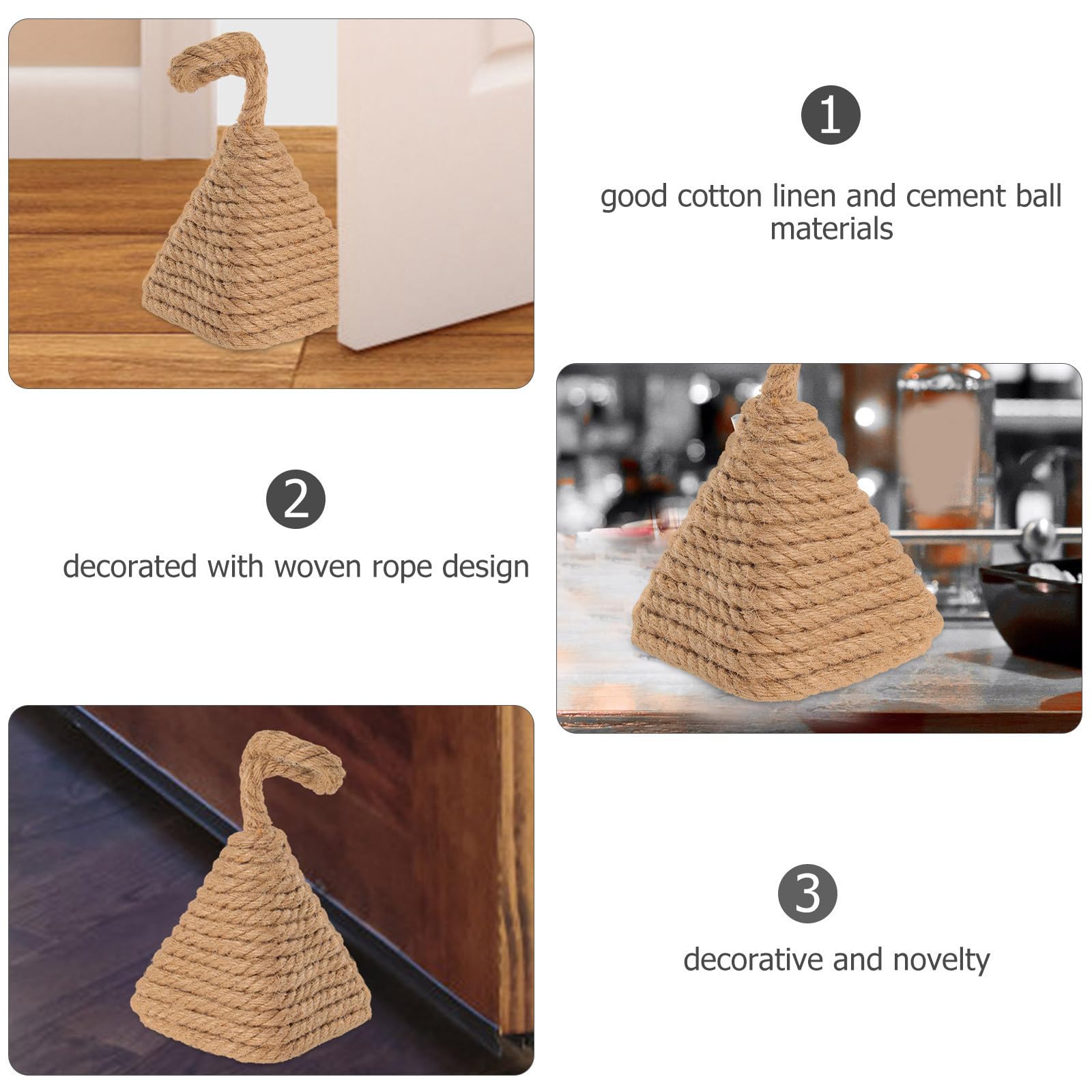 Fermaporta a Sfera, Fermaporta in Corda Intrecciata, Cotone e Lino, Palla in Cemento, Antiurto, Decorativo, per Casa e Camere da Letto