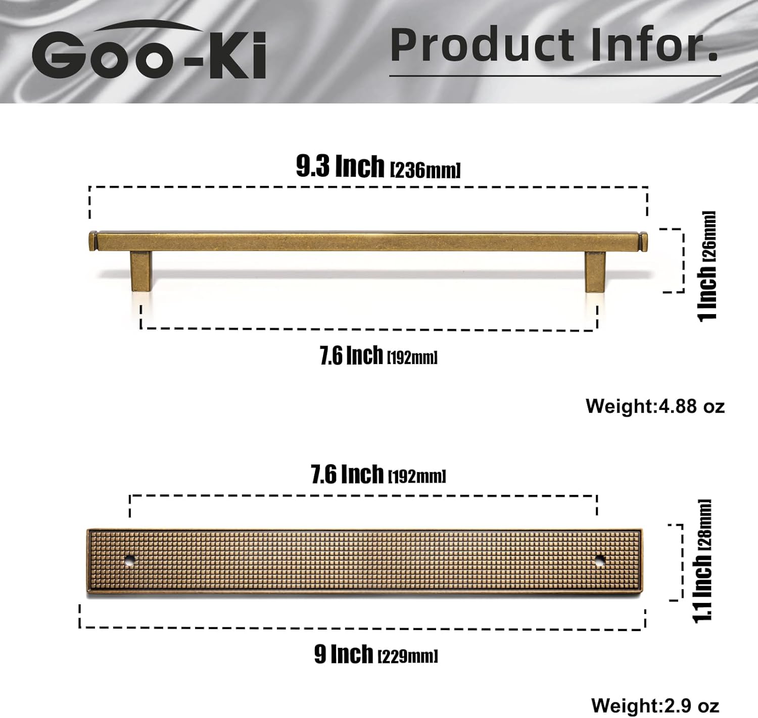 Goo-Ki 2 Pack Antique Brass Cabinet Pulls with Backplate, 7-1/2 Inch Hole Center Zinc Alloy Hardware Kitchen Drawer Pulls Cabinet Handles with Spacer