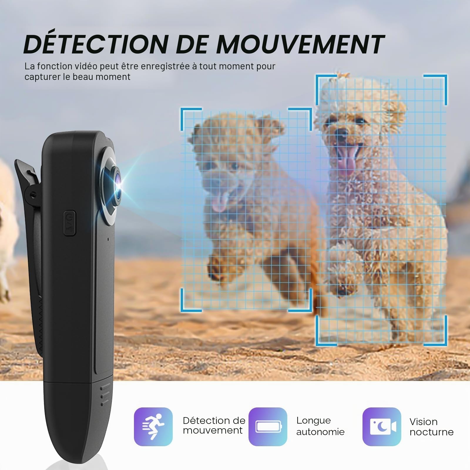 kaysunlink 1080P Mini Caméra Sport avec 64GB Carte, Corporelle Cam, Vision Nocturne, Autonomie de 6 Heures, Caméra d'action pour Vlogging, Voyages, Sécurité et Travail, Noir
