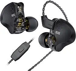 CCZ DC02 Gaming Earbuds Wired IEM with Microphone, in Ear Monitor Headphones Dual Magnetic Circuit DD IEM Earphone, Stereo Sound Noise Cancelling Music Earbuds with Detachable Cable (Black, with Mic)