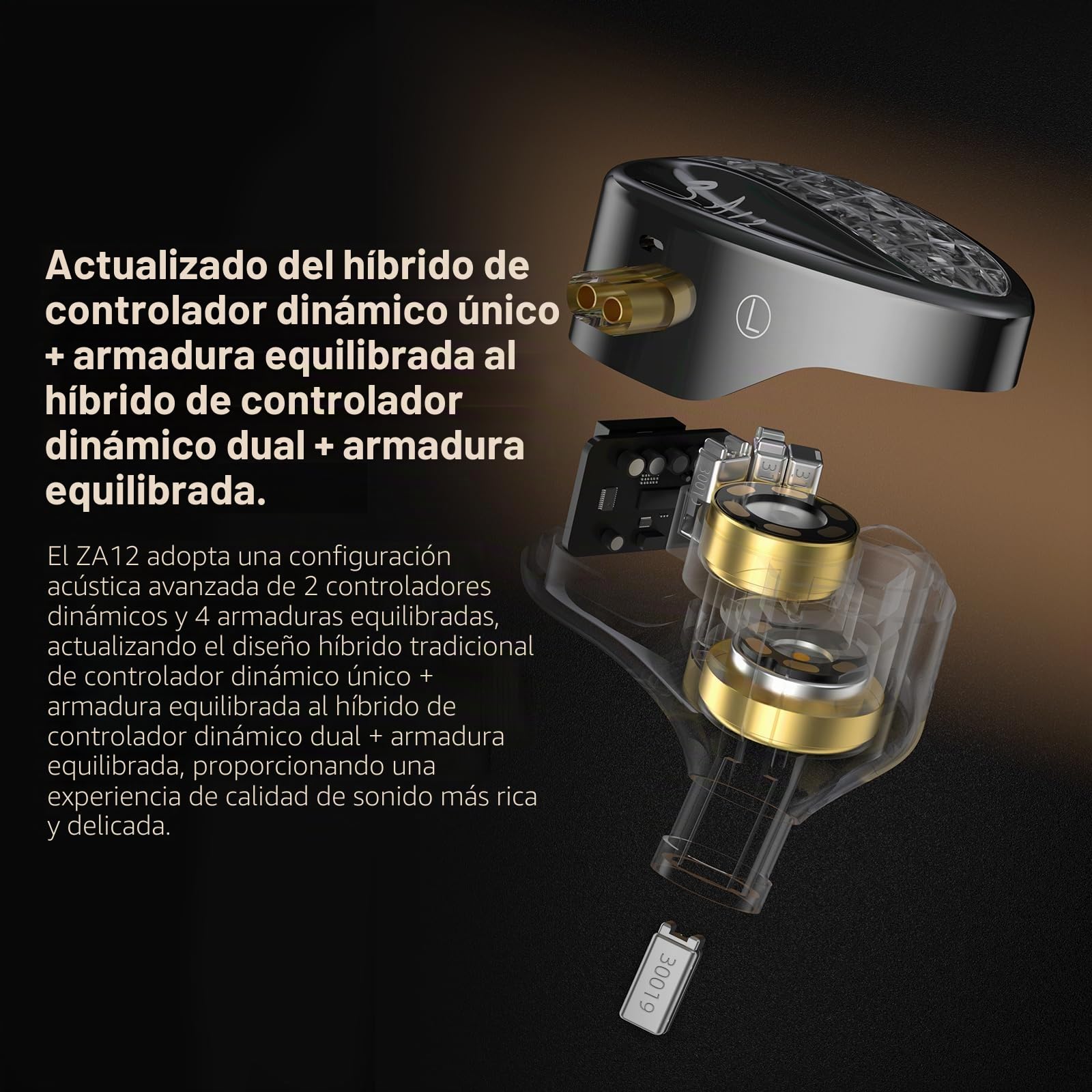 KINBOOFI KZ ZA12 - Auriculares con cable, 2DD y 4BA híbridos IEM, graves fuertes, auriculares de sonido estéreo con conector de 3,5 mm, auriculares con aislamiento de ruido, monitores intraurales de