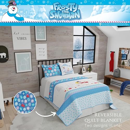 Miniatura 5 de Franco Frosty The Snowman Holiday & Christmas - Juego de ropa de cama súper suave de 3 piezas de funda de almohada y edredón, tamaño matrimonial de