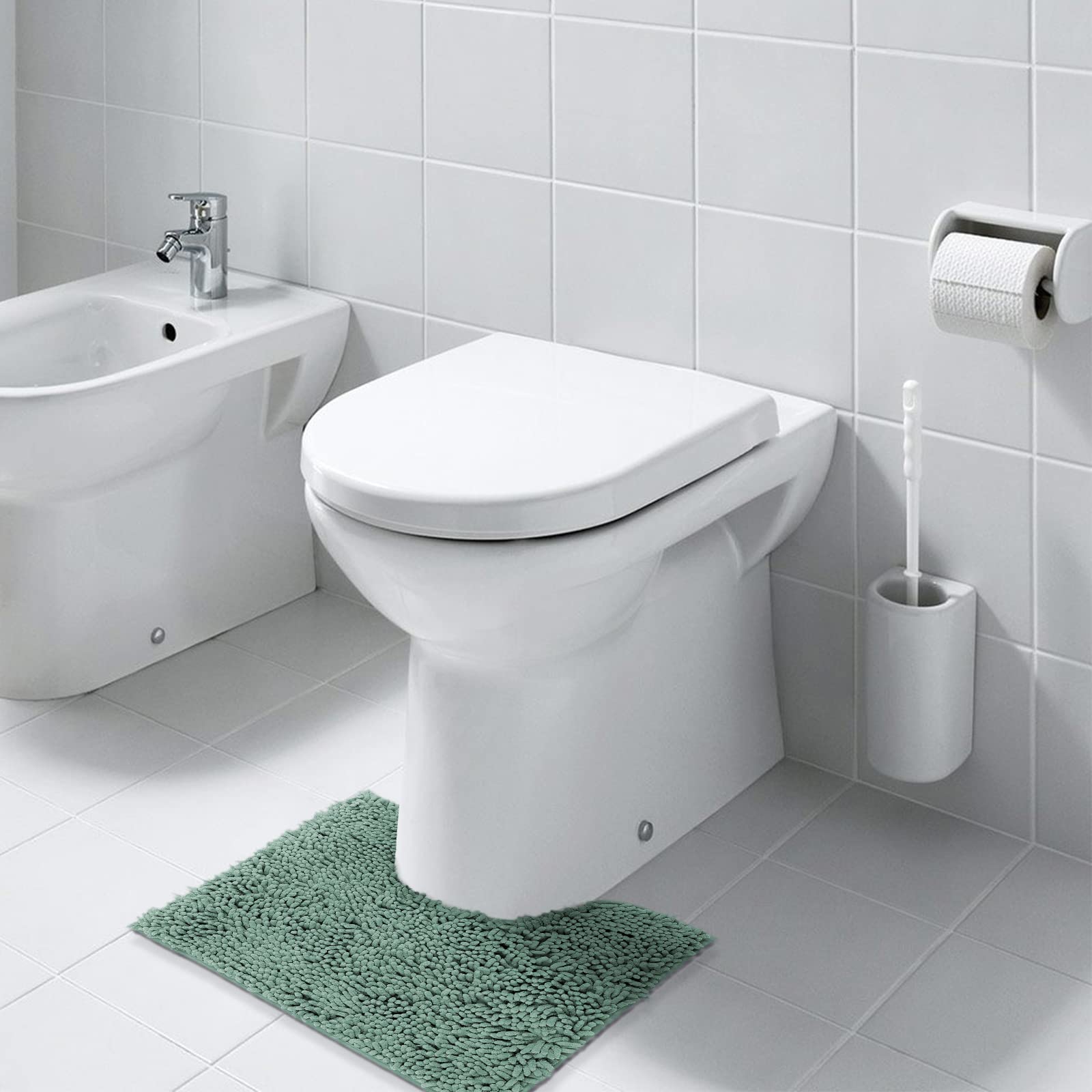 Poligono Badmat Antislip, Zacht Badmat, Langharige Badmat, Antislip Badkamer Kleed, voor Douche, Bad, U-Vorm 40x50cm, Aquagroen