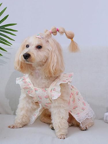 Miniatura 2 de QWINEE Vestido de perro con patrón de flores, vestido de princesa con ribete de volantes, vestido de chaleco para gato, vestido de verano con ribete