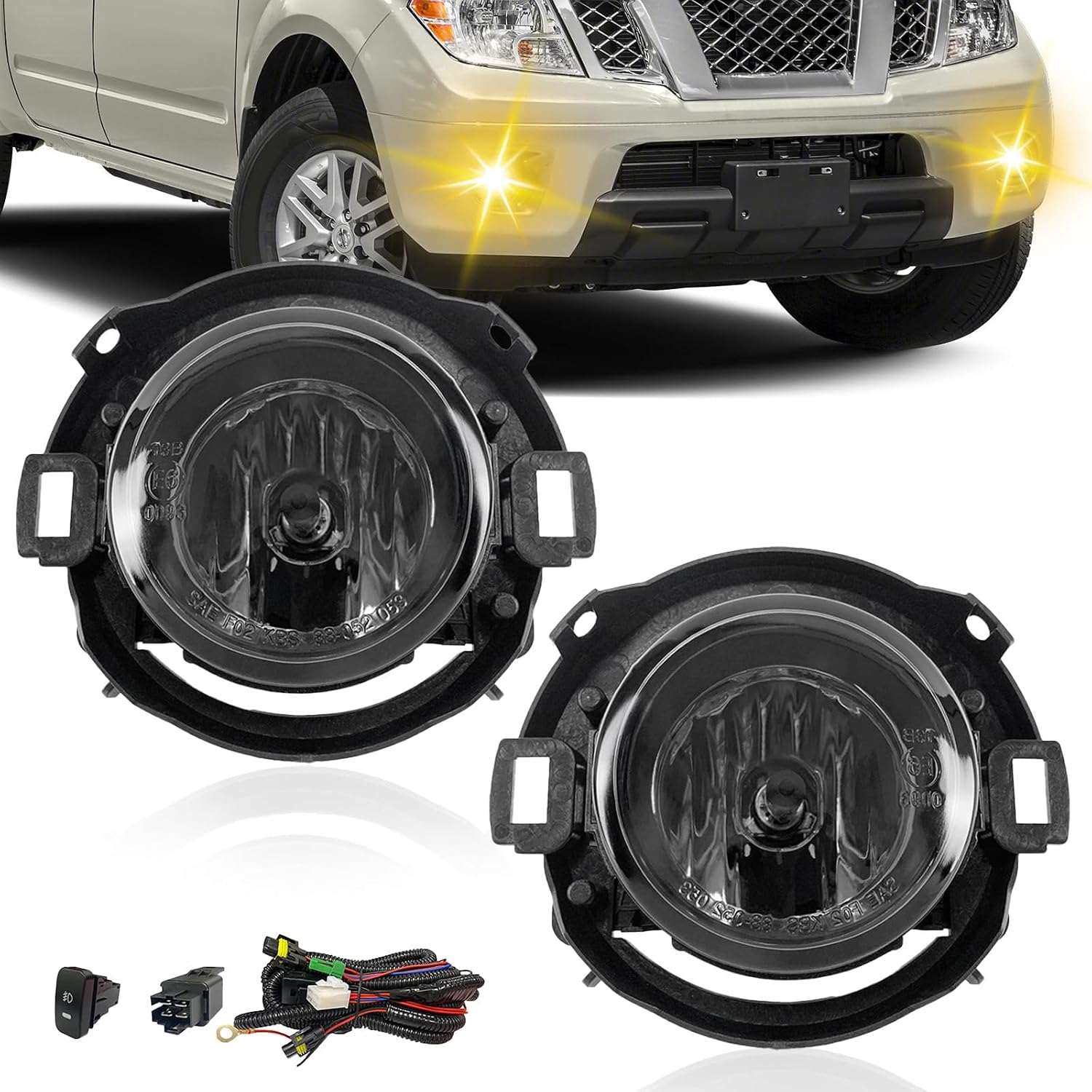Boxlight Fog Lights,Fog Light Assembly Halogen Fit for 2005-2015 Xterra / 2010-2019 Frontier - Halogen,Clear Lens